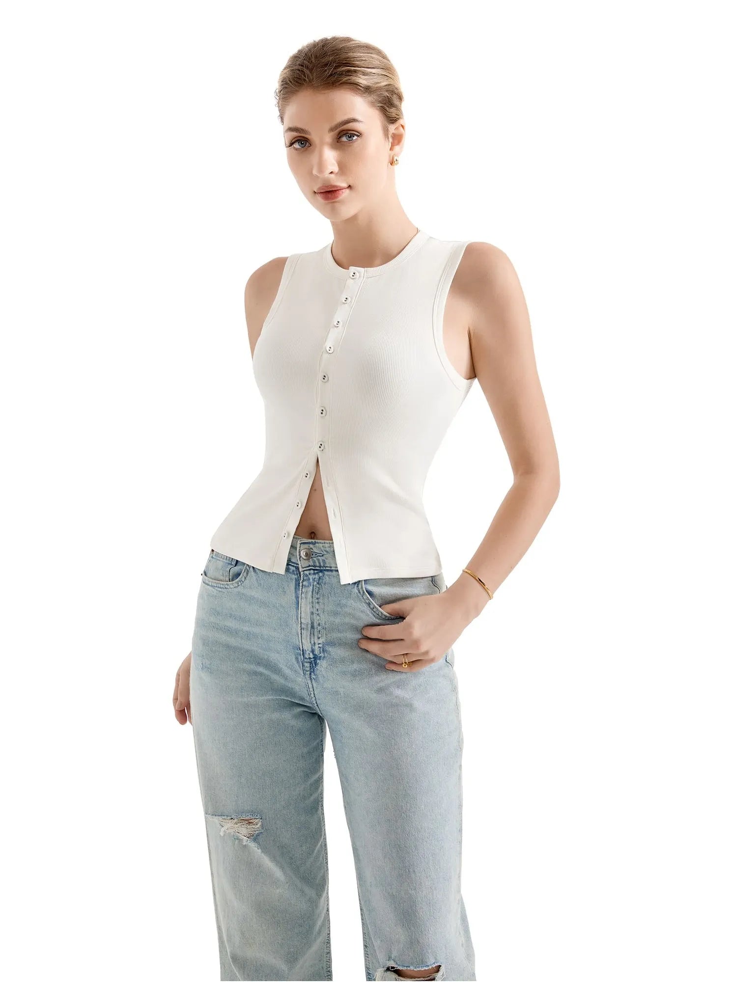 Cotton Ribbed Button Tank Top