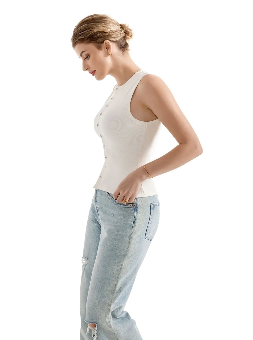 Cotton Ribbed Button Tank Top