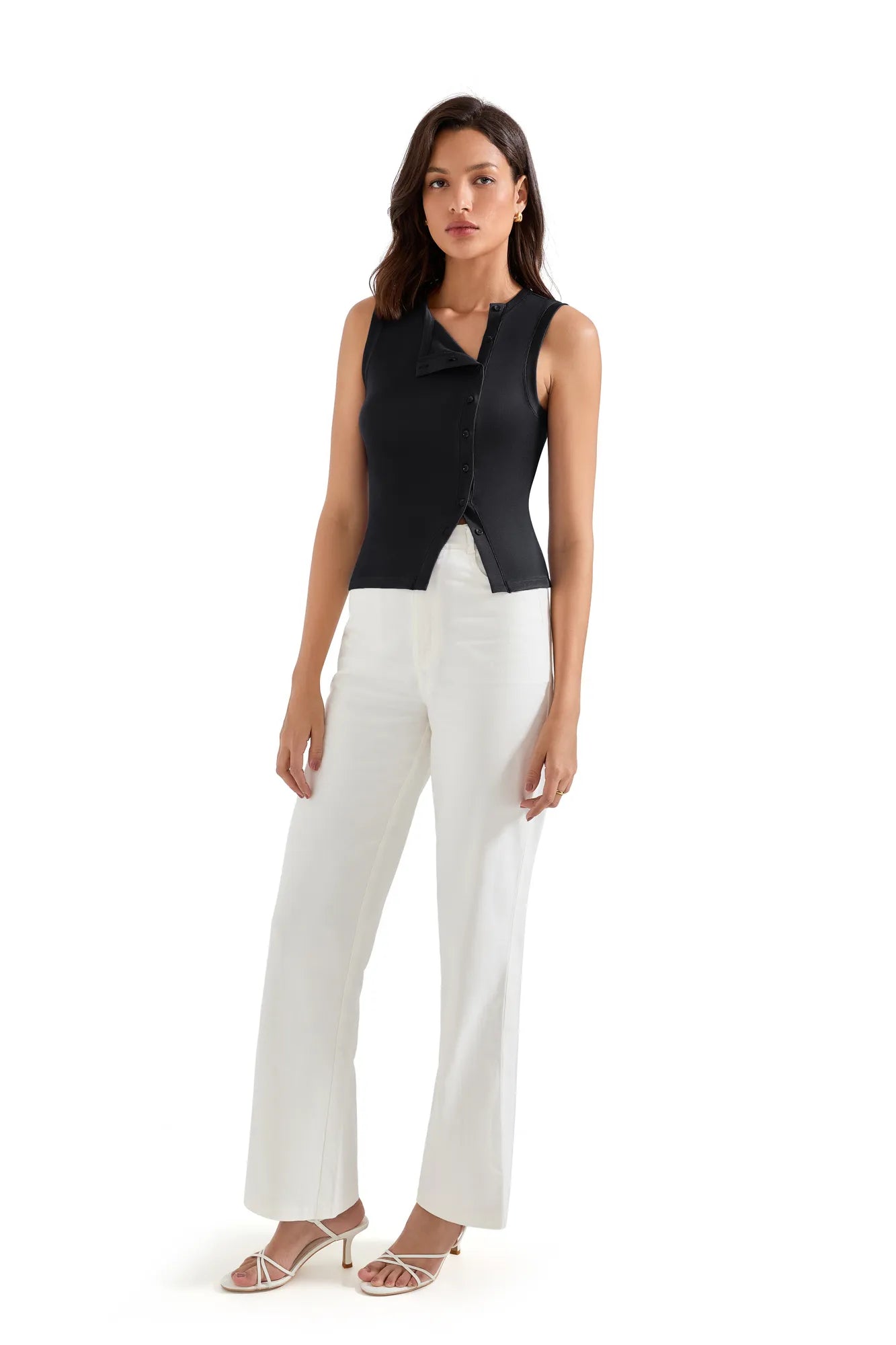 Sleeveless Off-Center Button Shirt