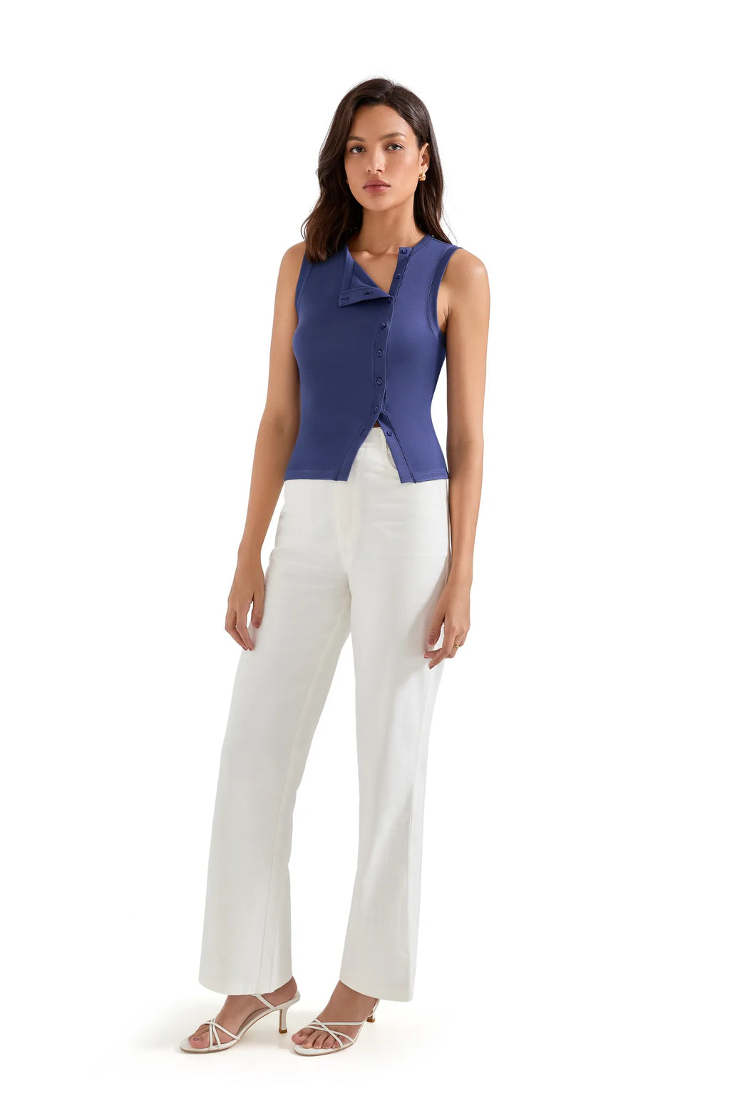 Sleeveless Off-Center Button Shirt