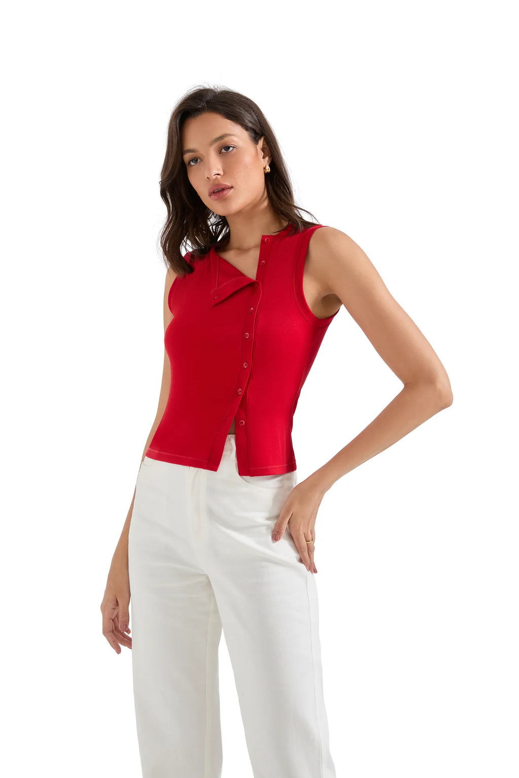 Sleeveless Off-Center Button Shirt