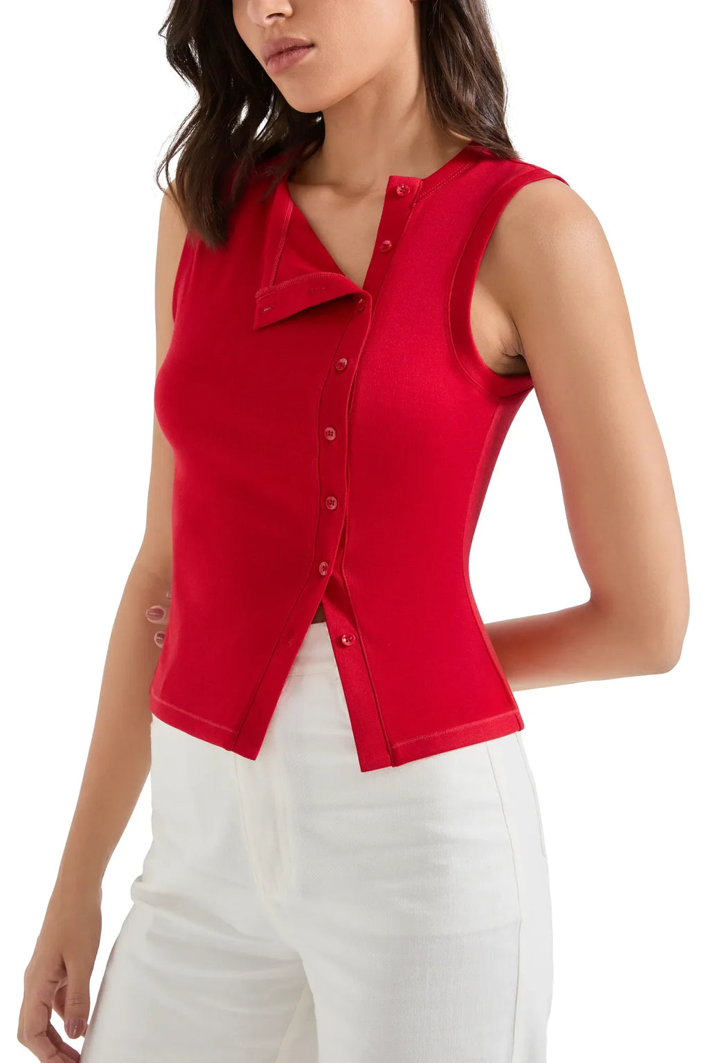 Sleeveless Off-Center Button Shirt