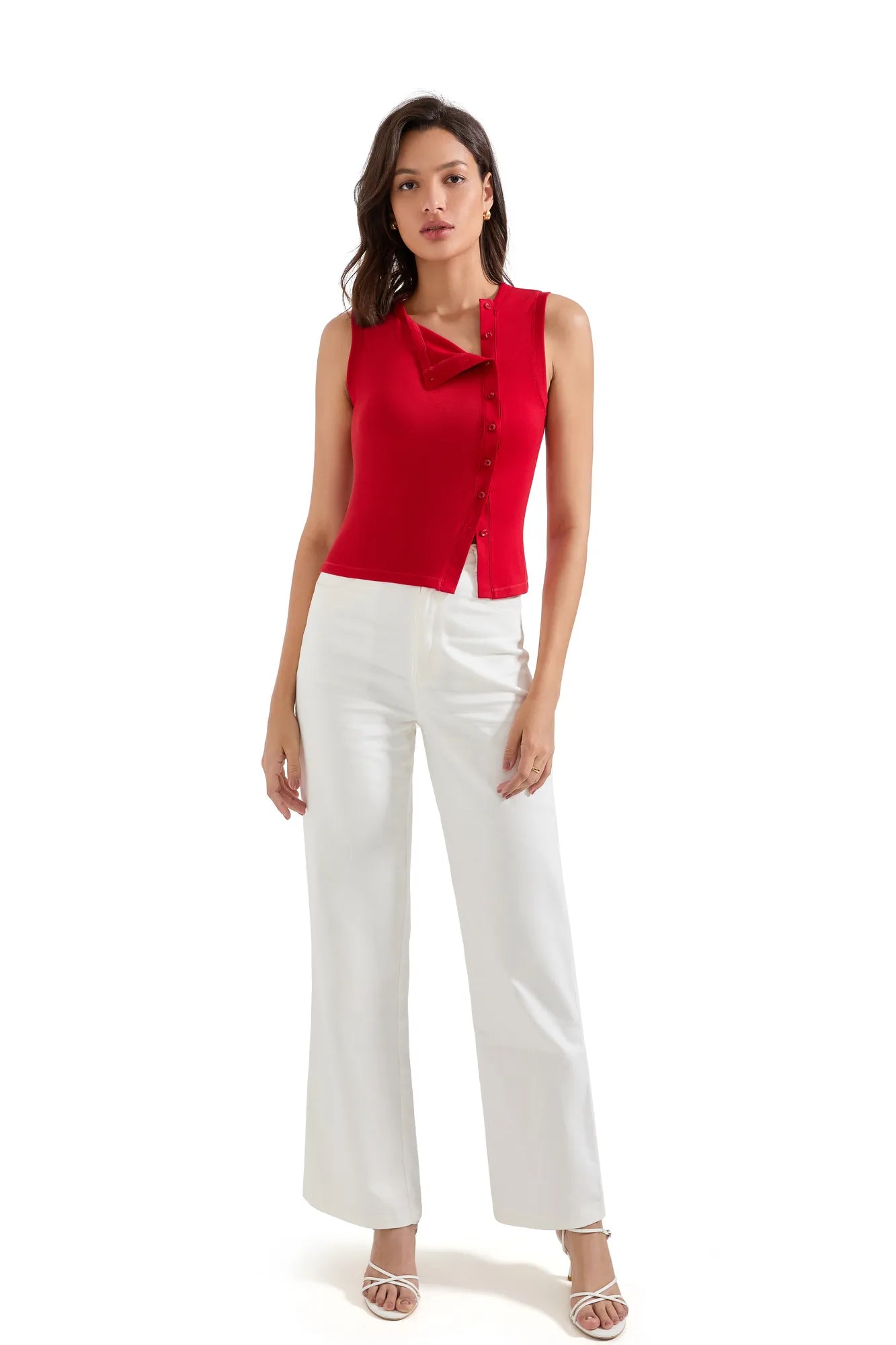 Sleeveless Off-Center Button Shirt