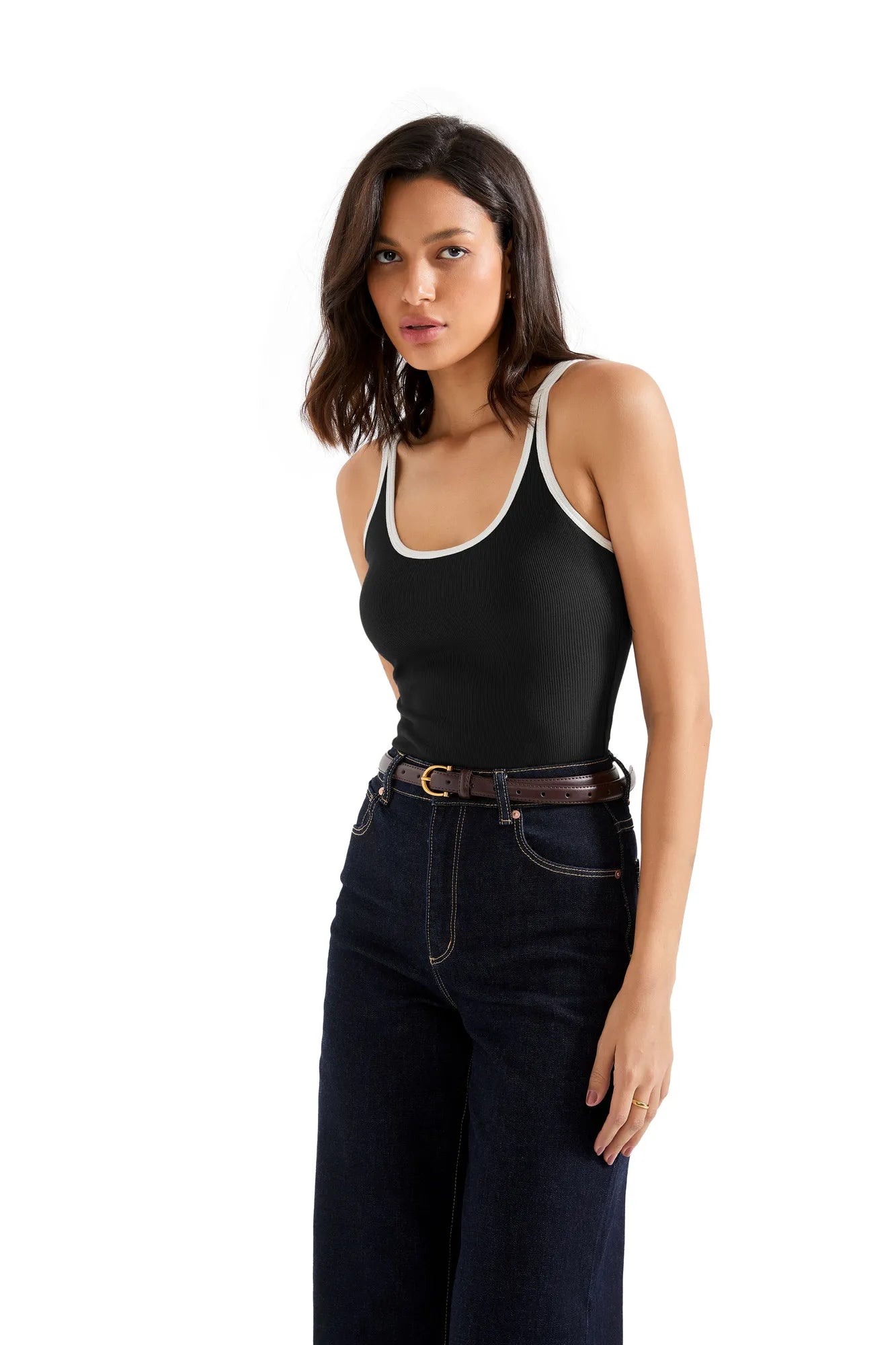 Cotton Ribbed U Neck Tank Top