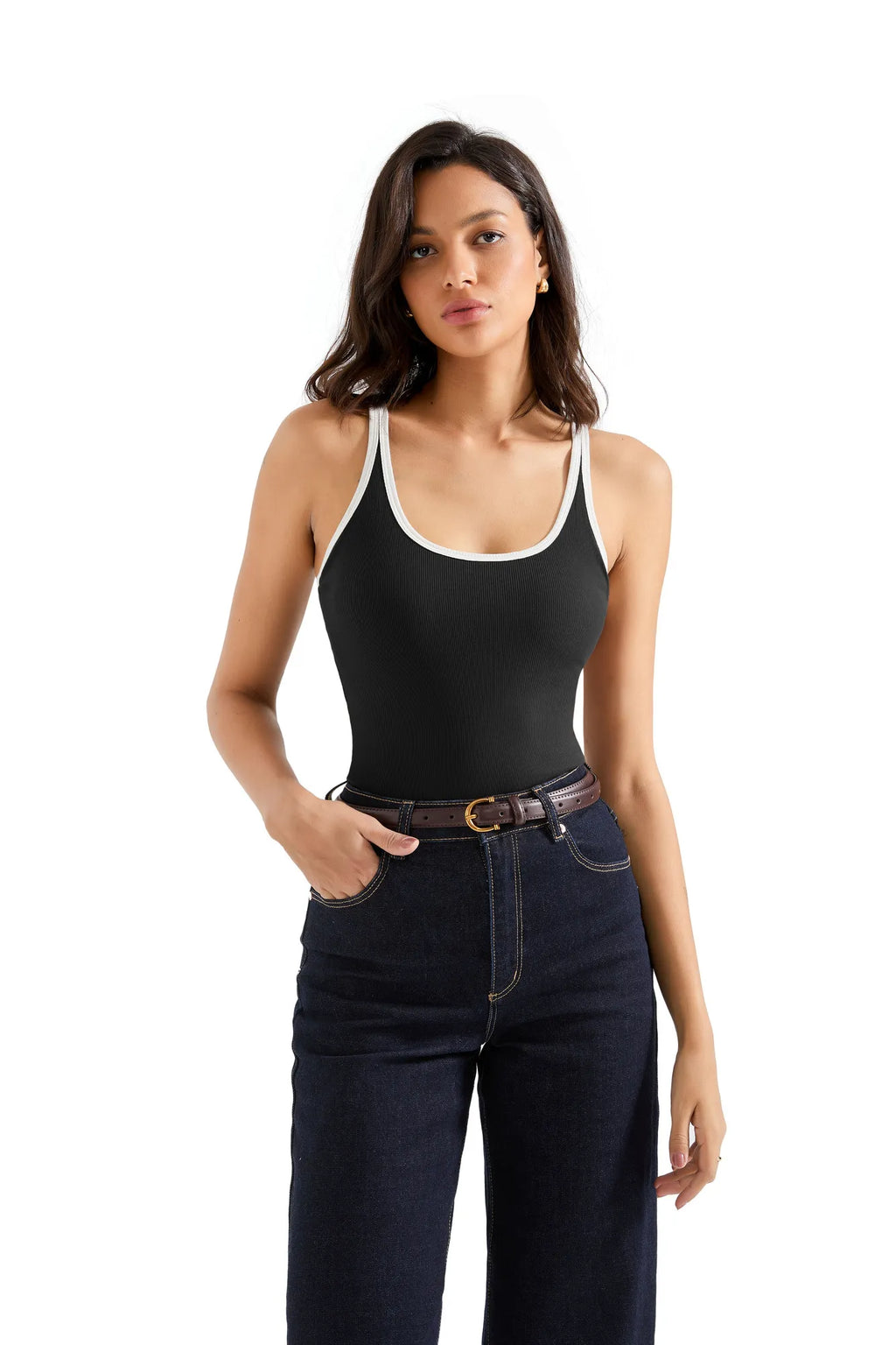 Cotton Ribbed U Neck Tank Top