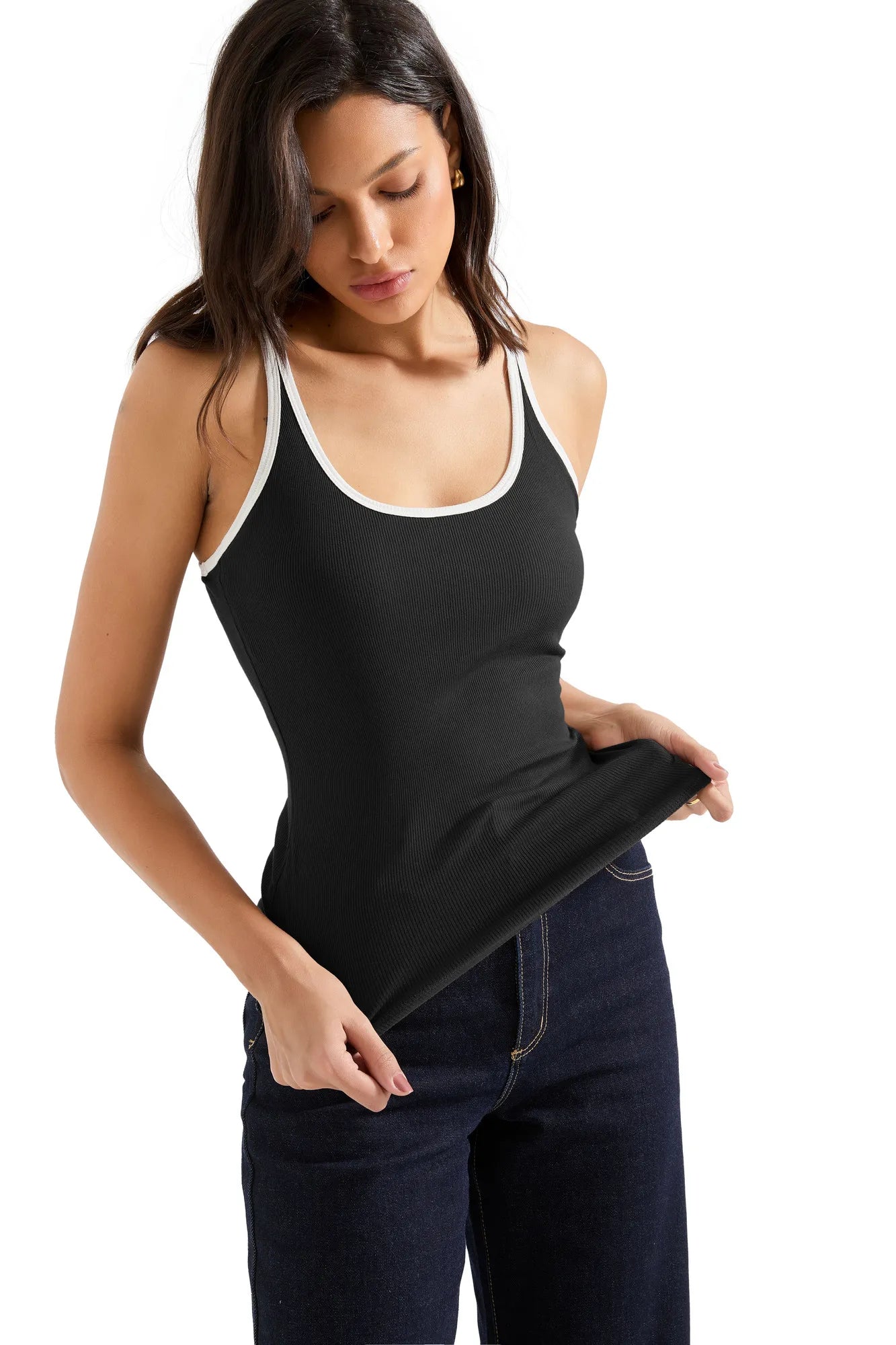 Cotton Ribbed U Neck Tank Top
