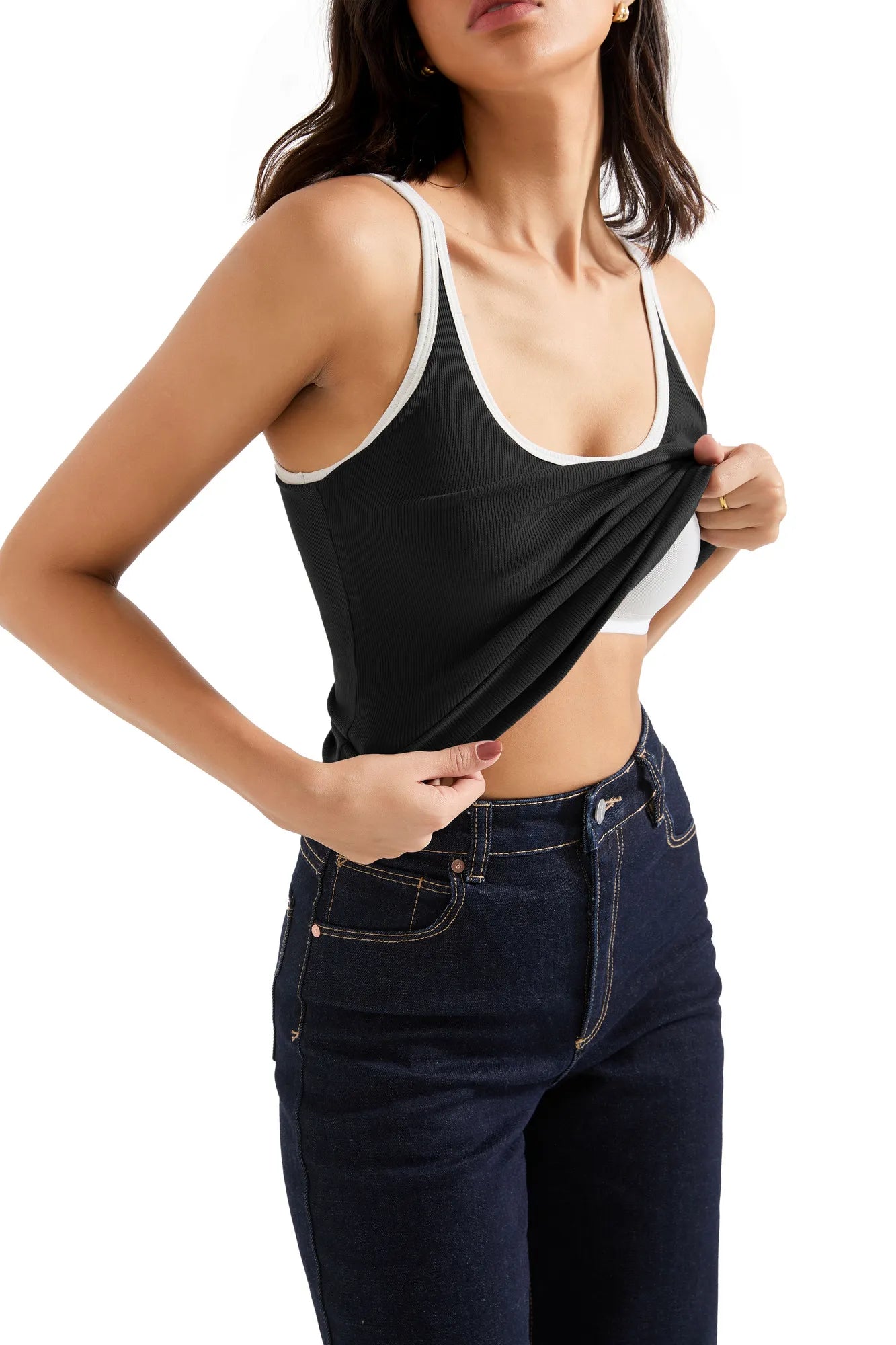 Cotton Ribbed U Neck Tank Top