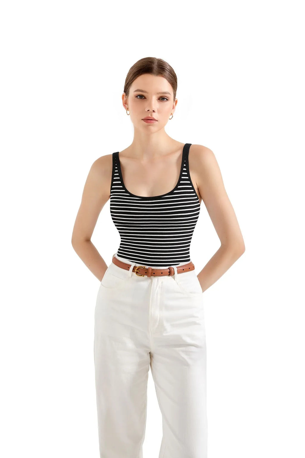 Cotton Ribbed U Neck Tank Top