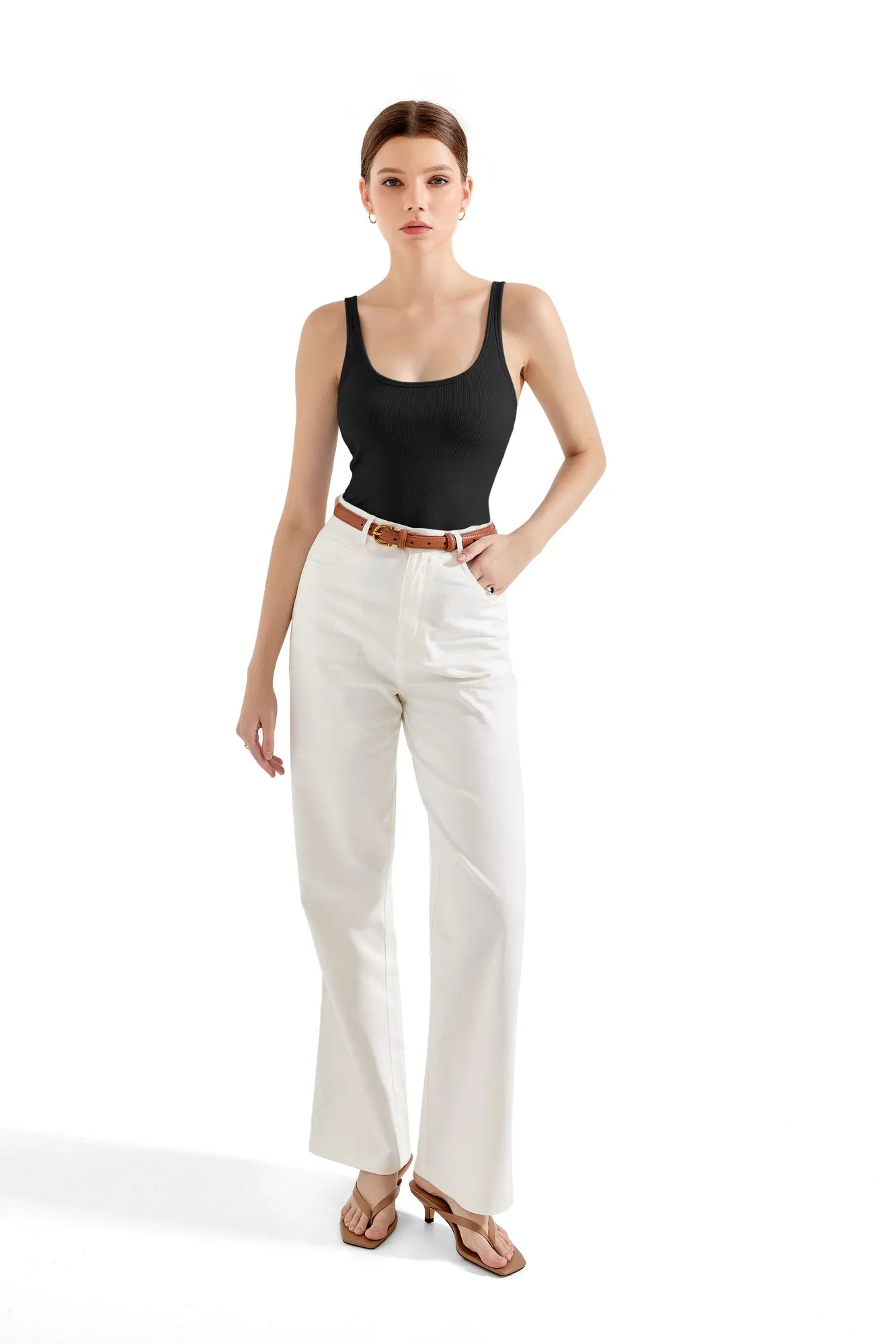 Cotton Ribbed U Neck Tank Top