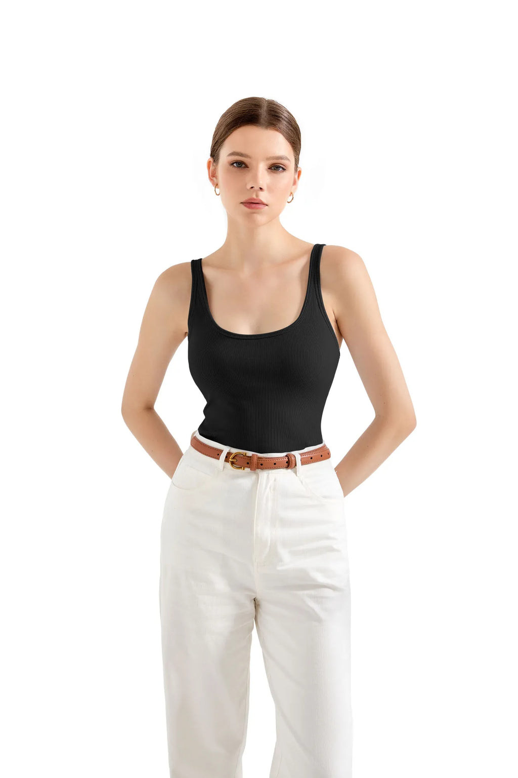 Cotton Ribbed U Neck Tank Top