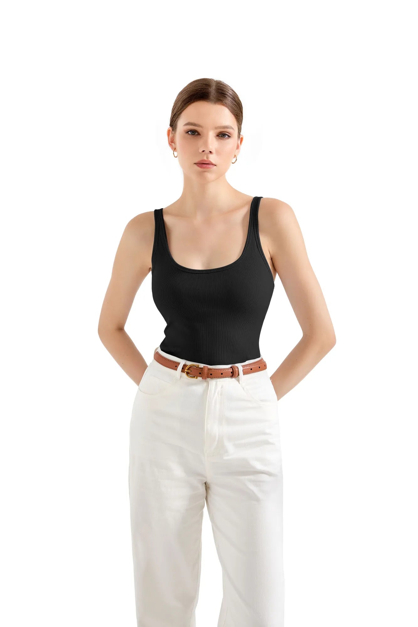 Cotton Ribbed U Neck Tank Top