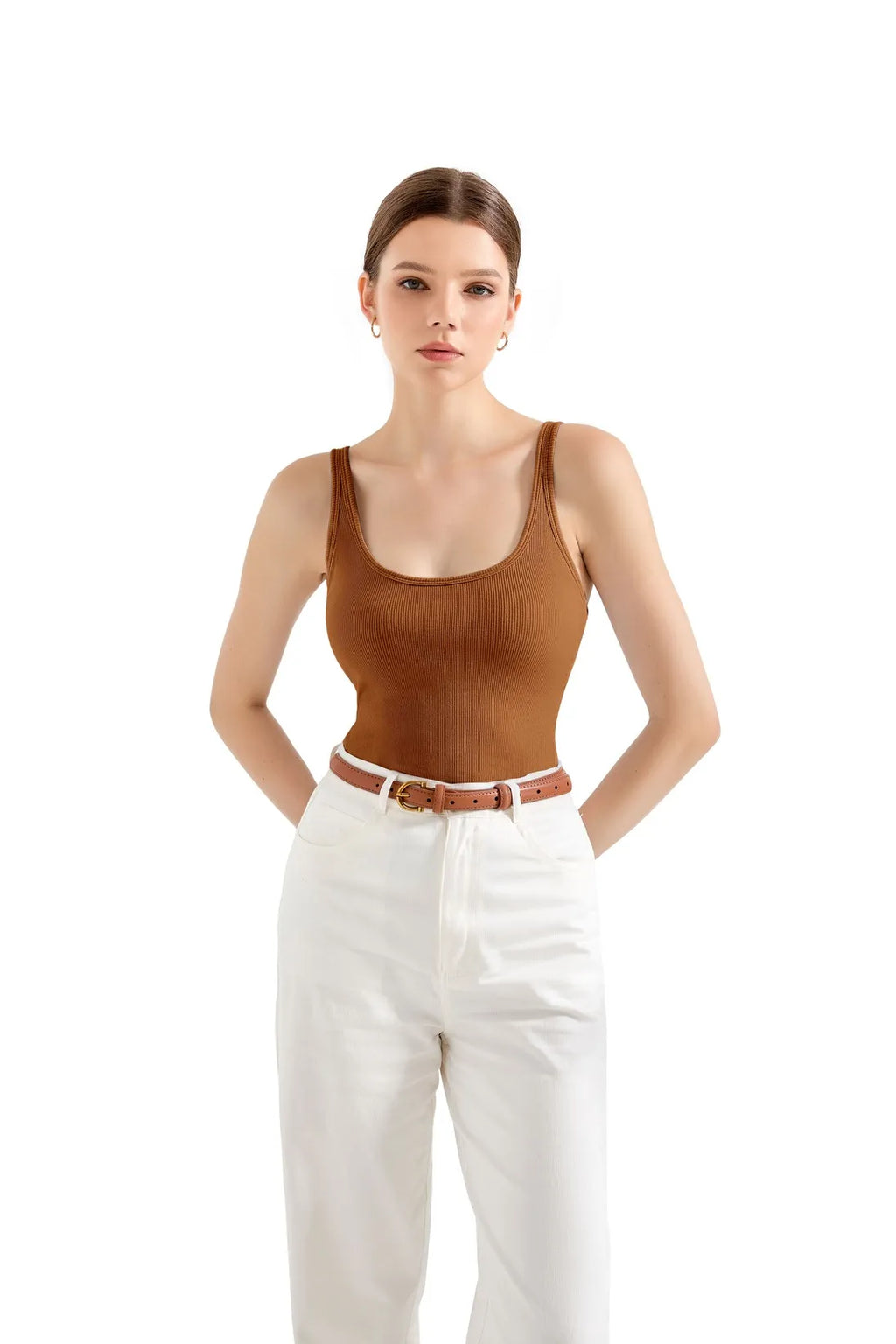 Cotton Ribbed U Neck Tank Top