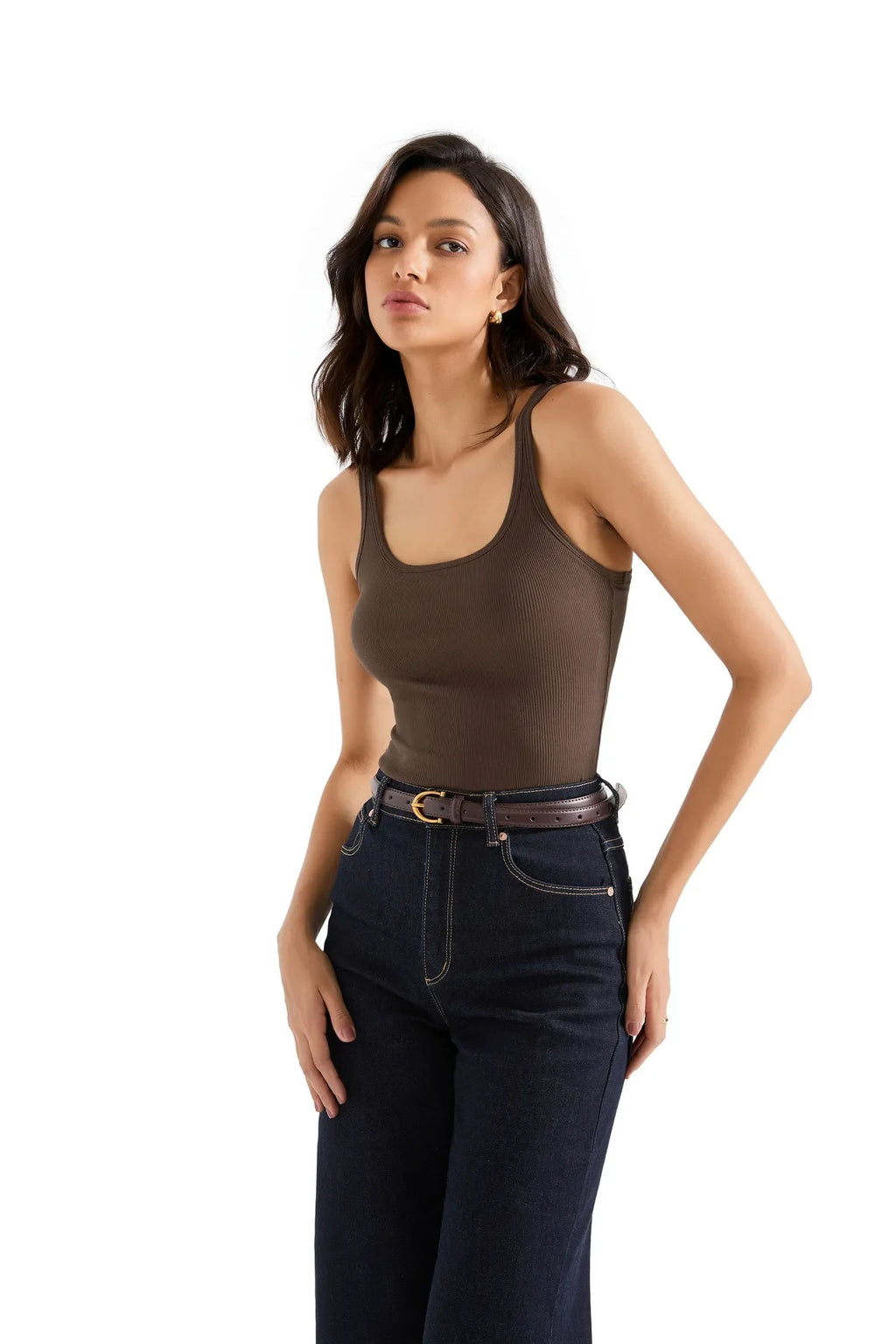 Cotton Ribbed U Neck Tank Top