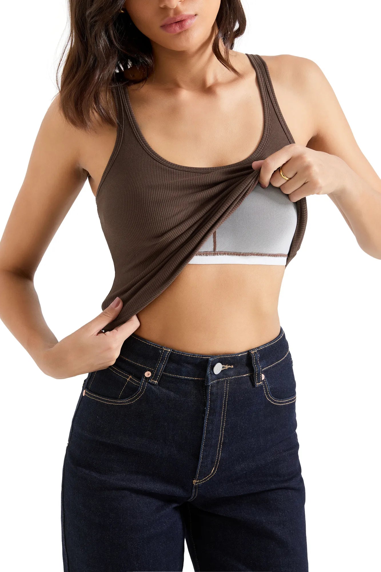 Cotton Ribbed U Neck Tank Top