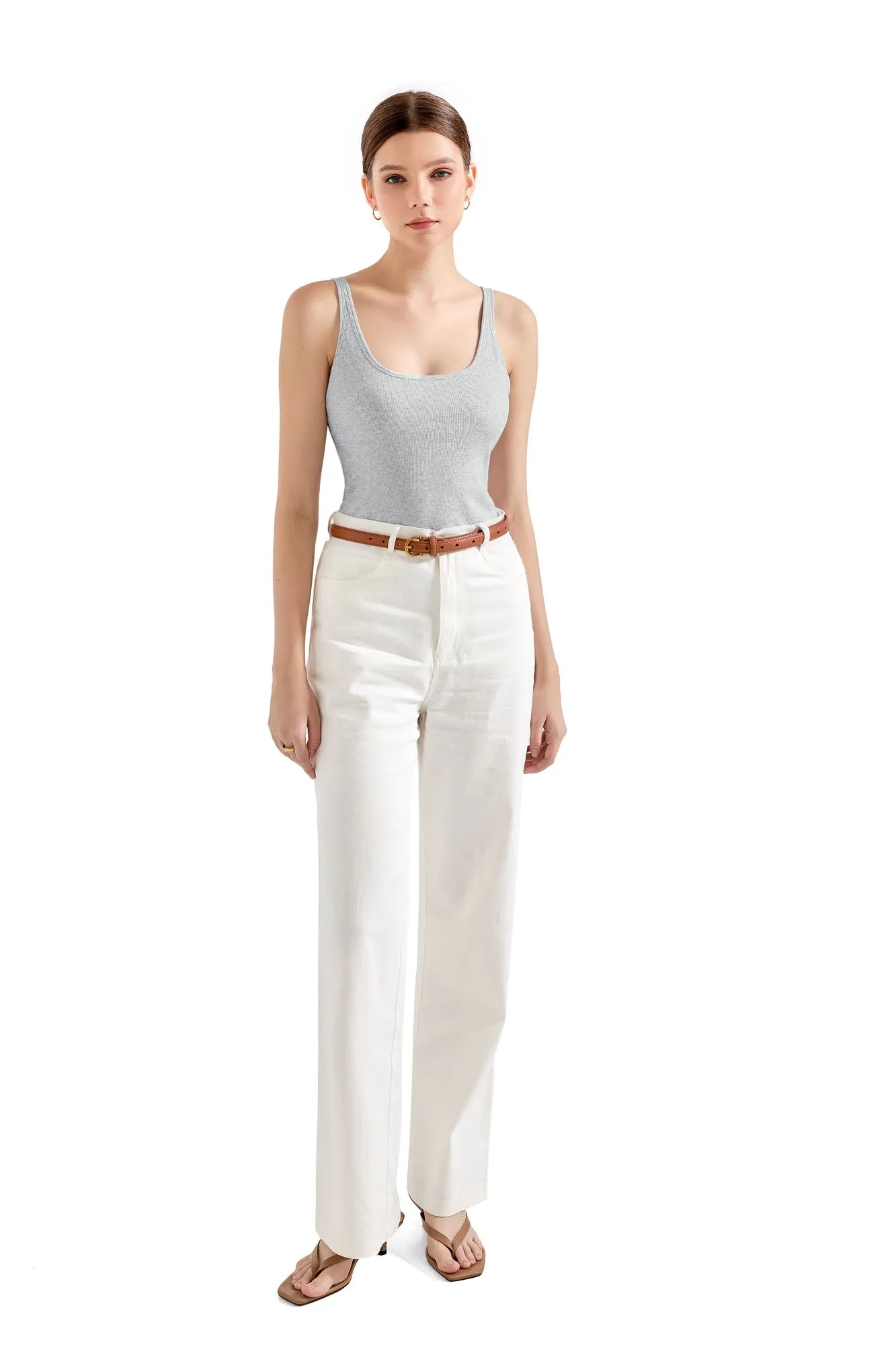 Cotton Ribbed U Neck Tank Top