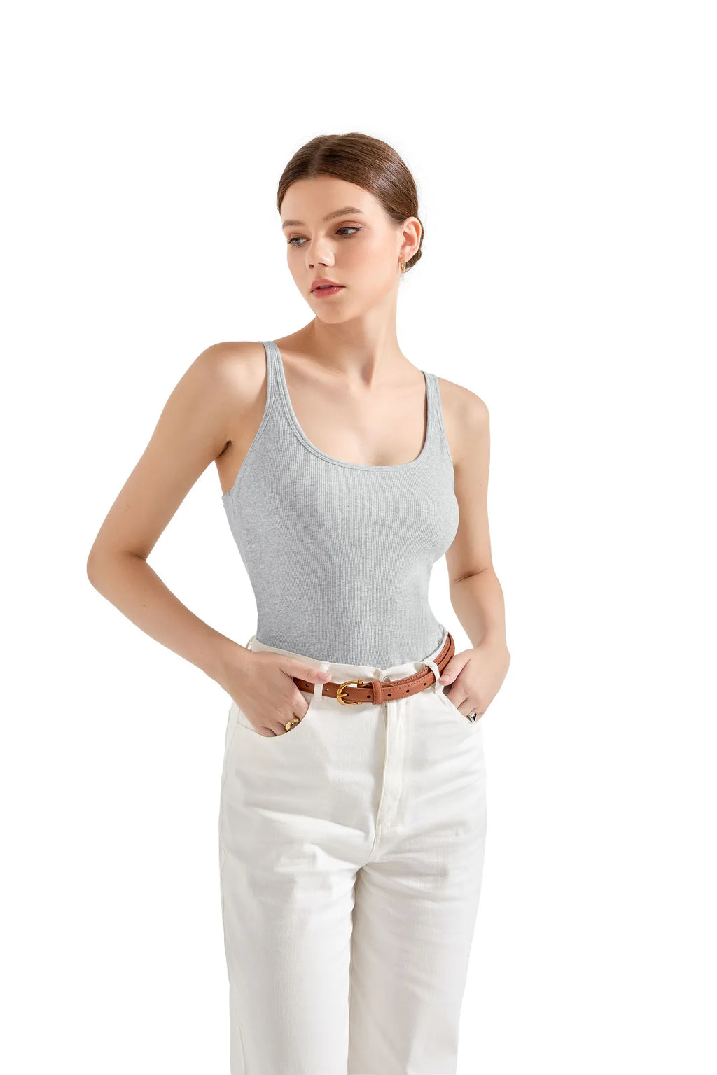 Cotton Ribbed U Neck Tank Top