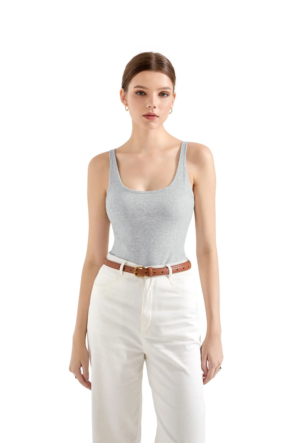 Cotton Ribbed U Neck Tank Top