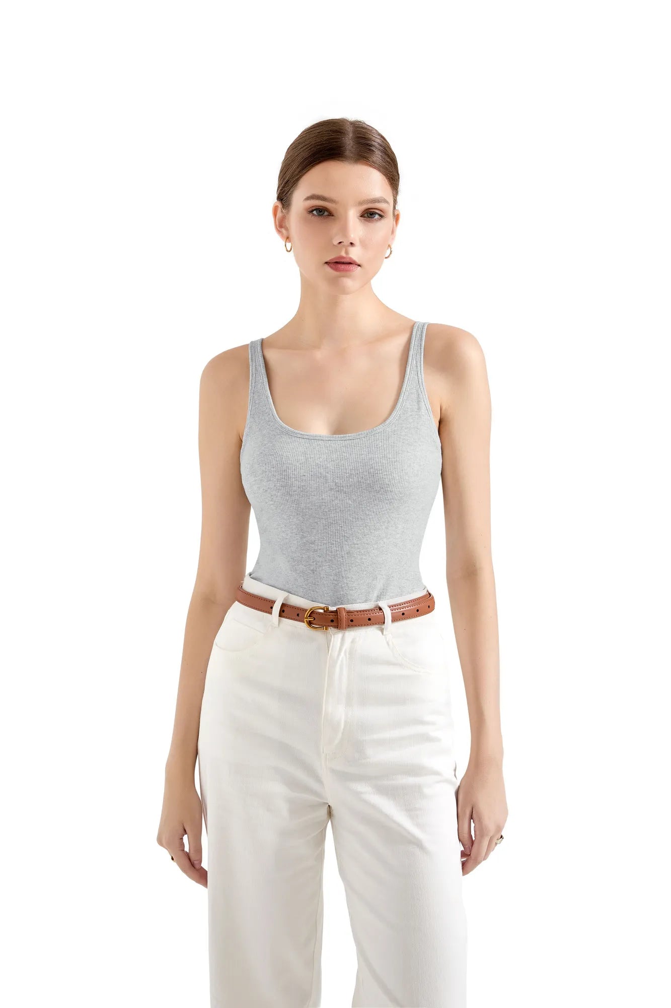 Cotton Ribbed U Neck Tank Top