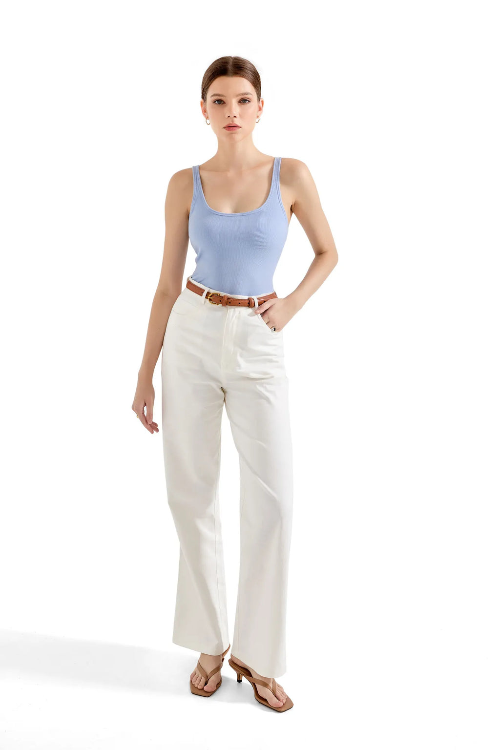 Cotton Ribbed U Neck Tank Top