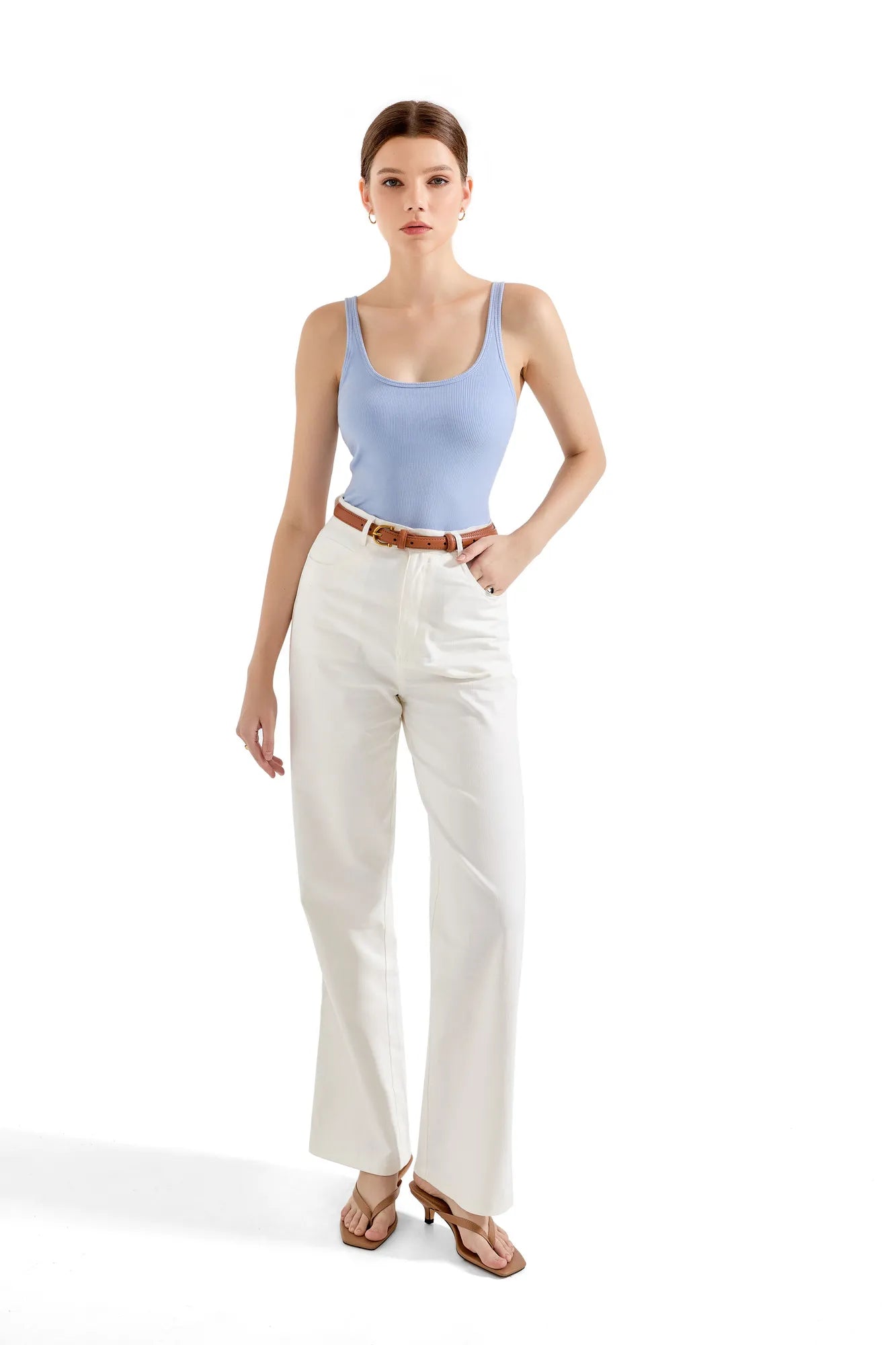 Cotton Ribbed U Neck Tank Top