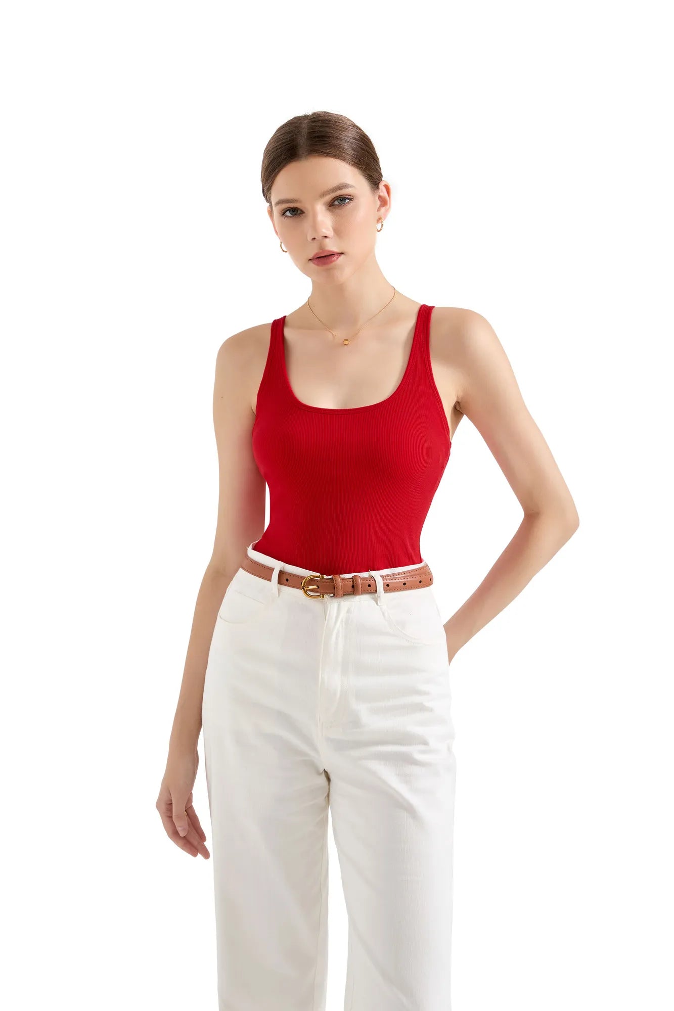 Cotton Ribbed U Neck Tank Top