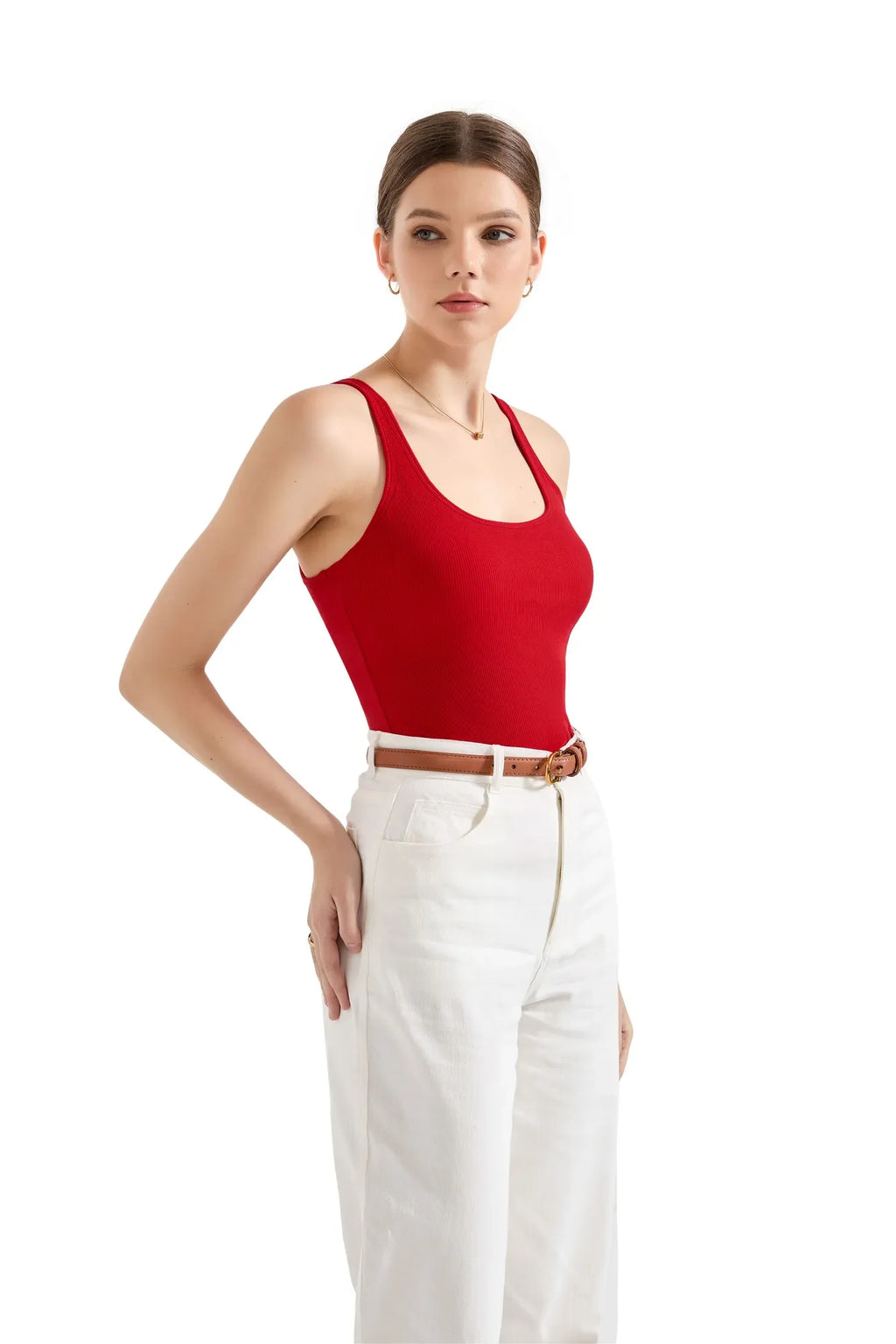 Cotton Ribbed U Neck Tank Top