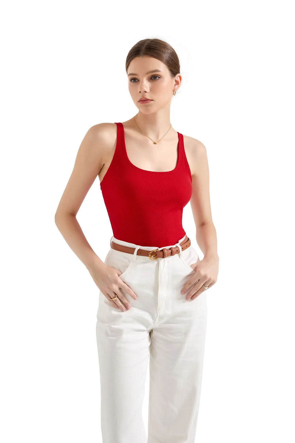 Cotton Ribbed U Neck Tank Top