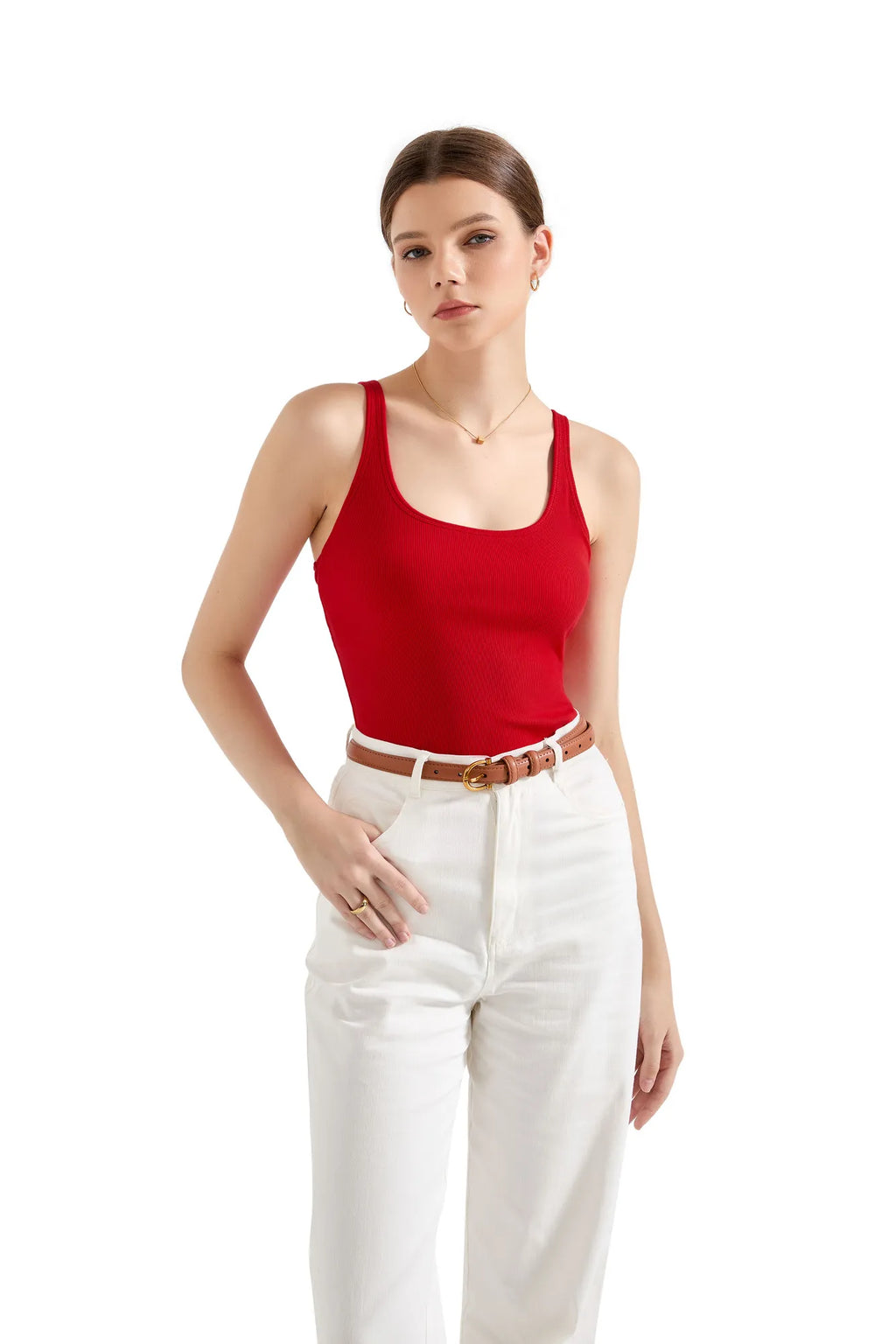 Cotton Ribbed U Neck Tank Top