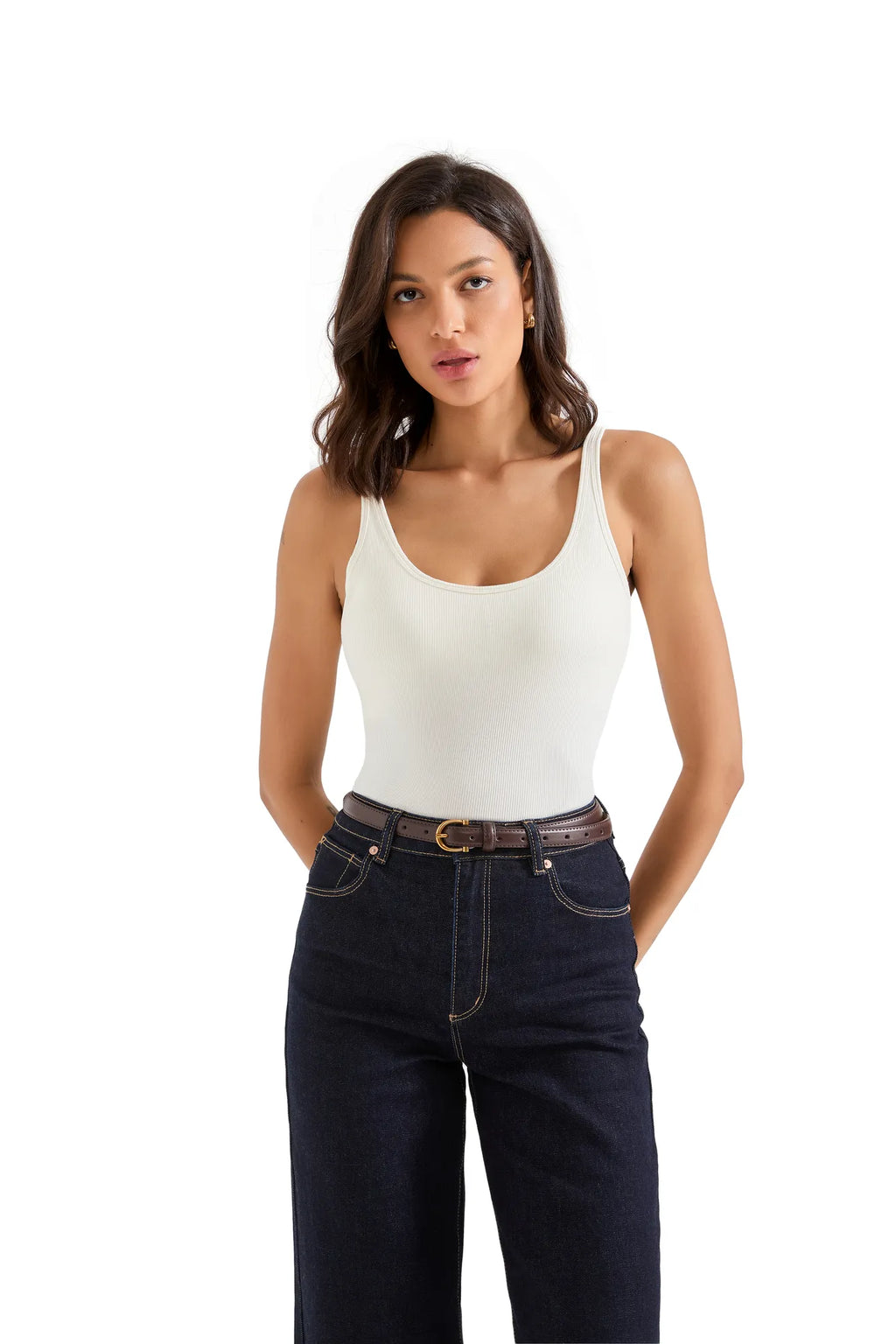 Cotton Ribbed U Neck Tank Top