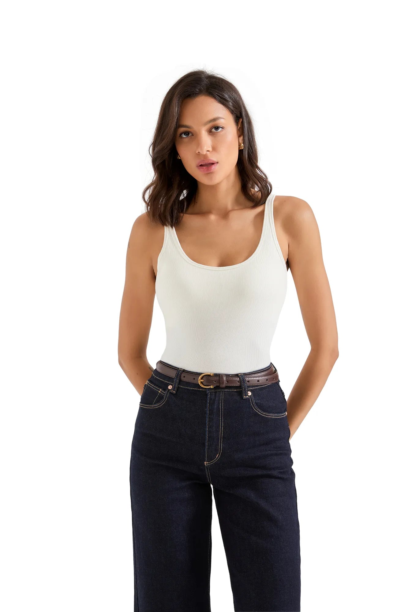 Cotton Ribbed U Neck Tank Top