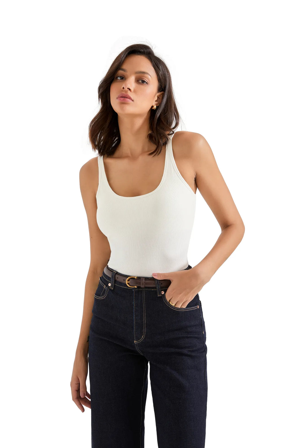 Cotton Ribbed U Neck Tank Top