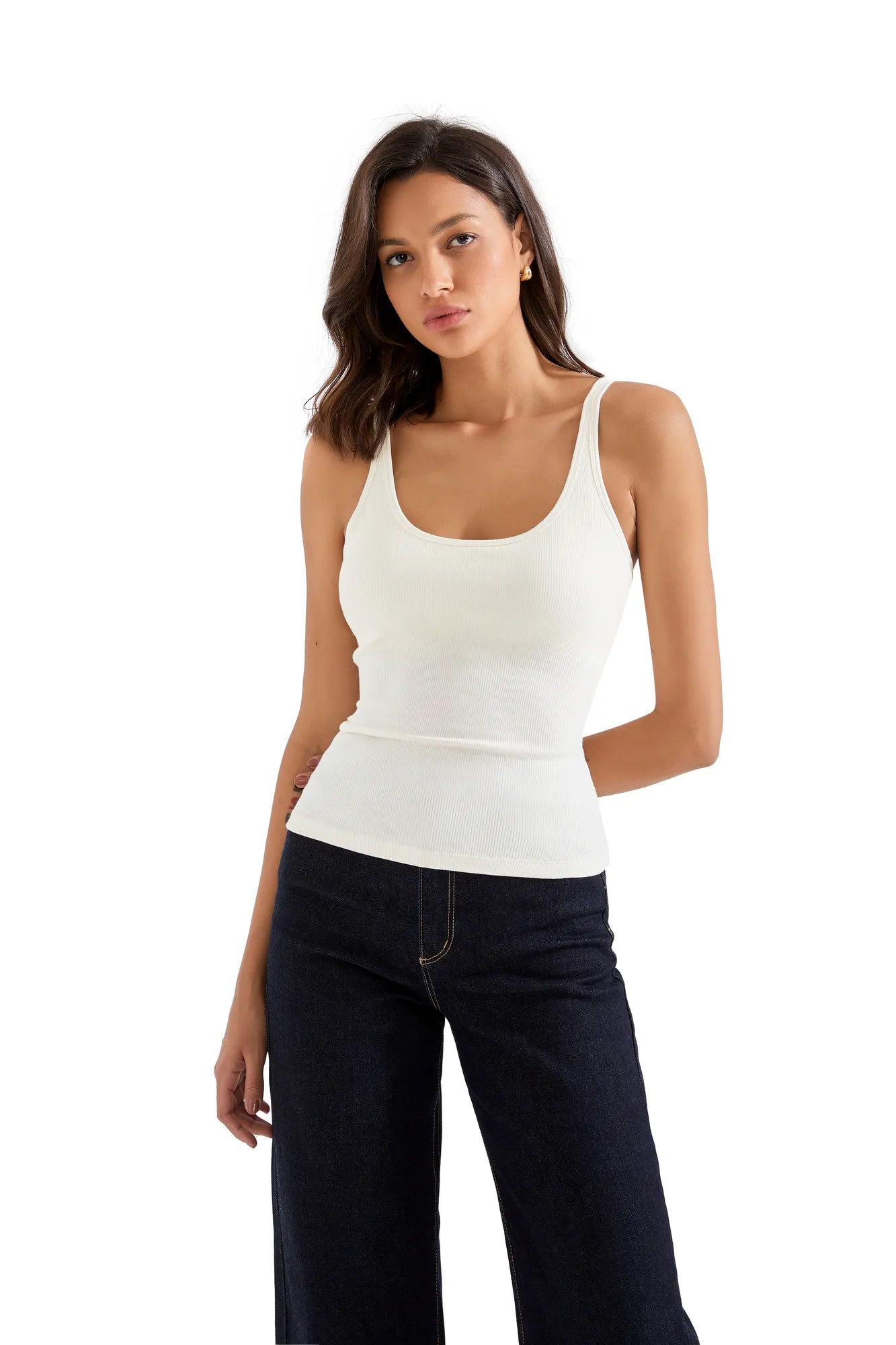Cotton Ribbed U Neck Tank Top