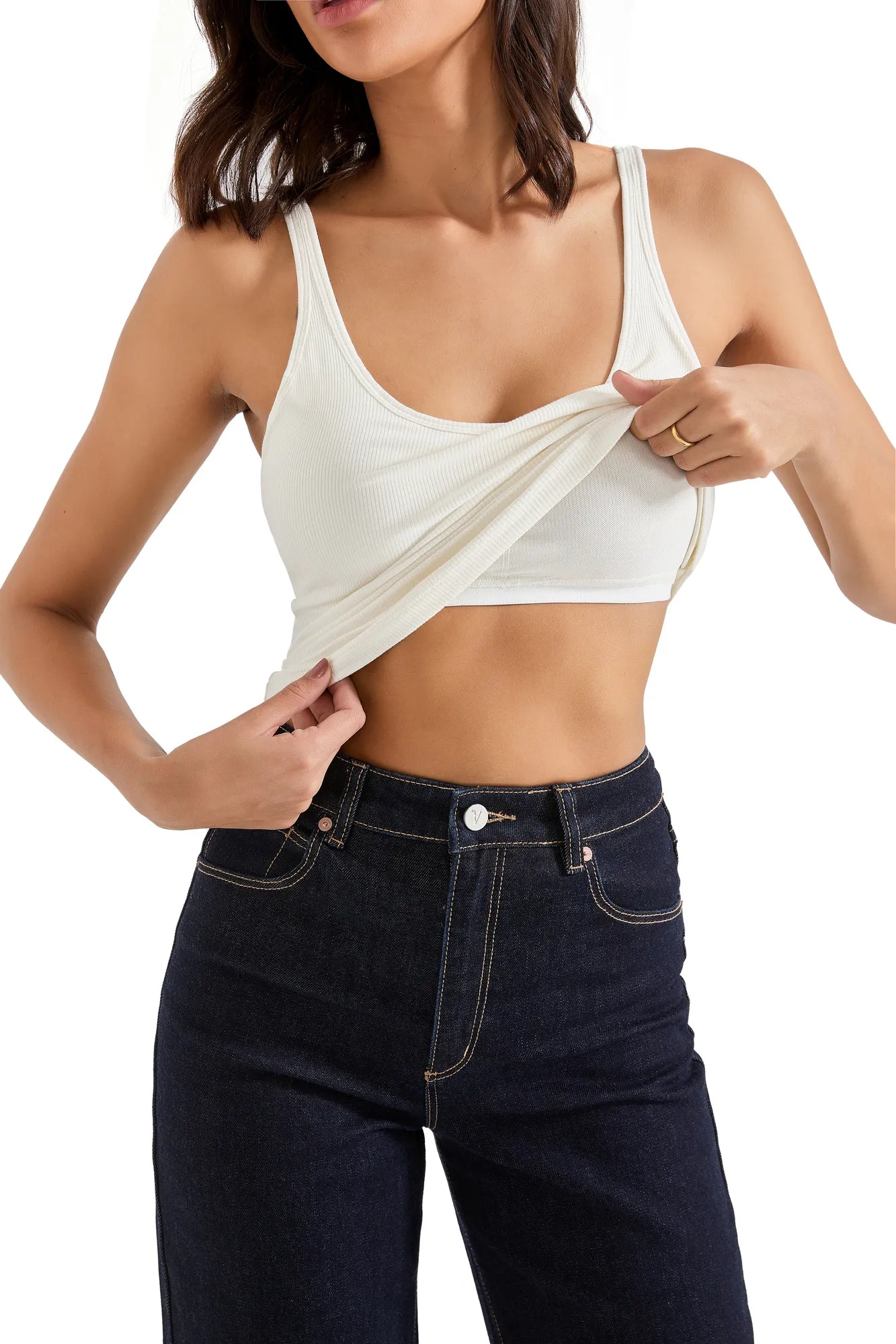 Cotton Ribbed U Neck Tank Top