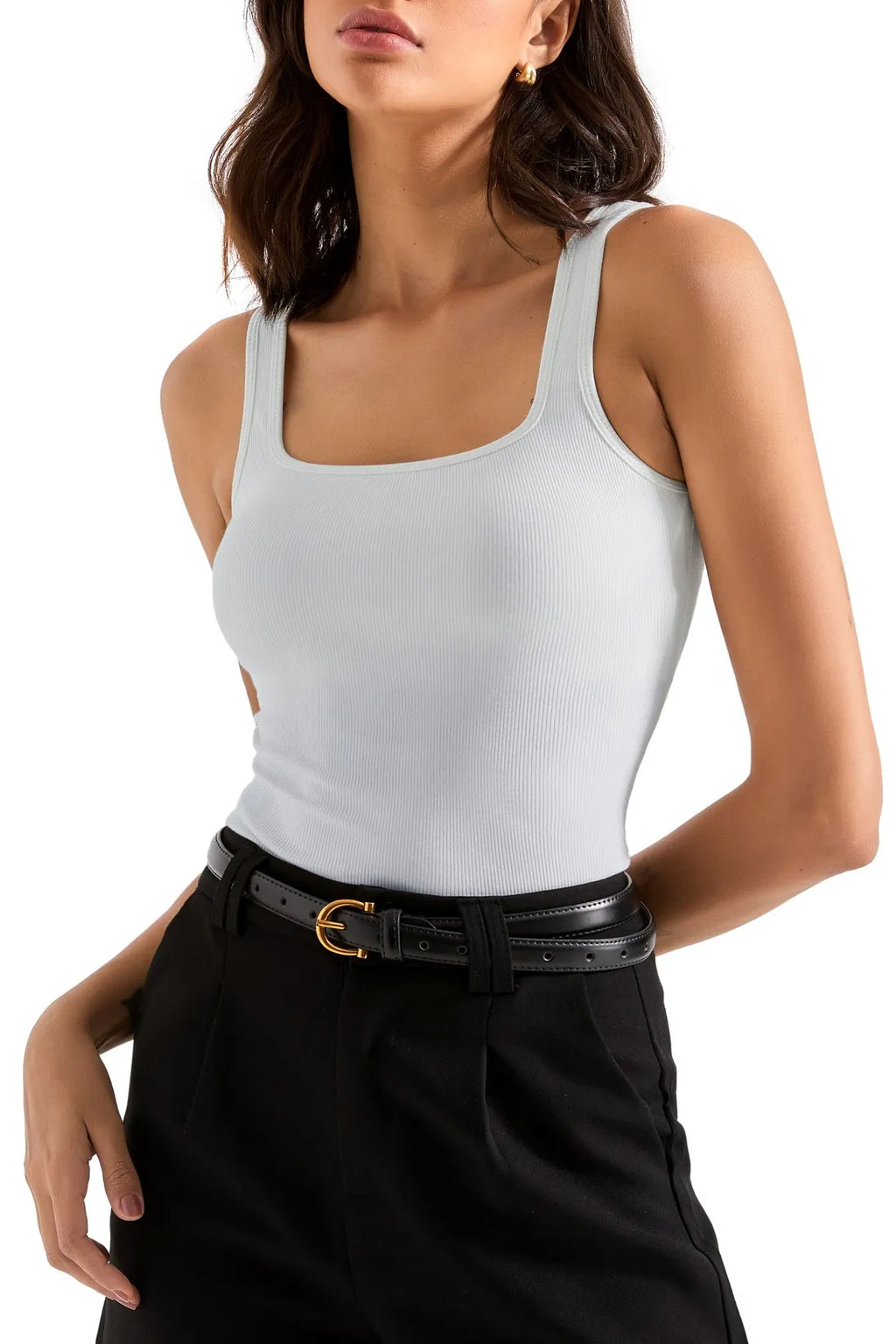 Cotton Ribbed Square Neck Tank Top