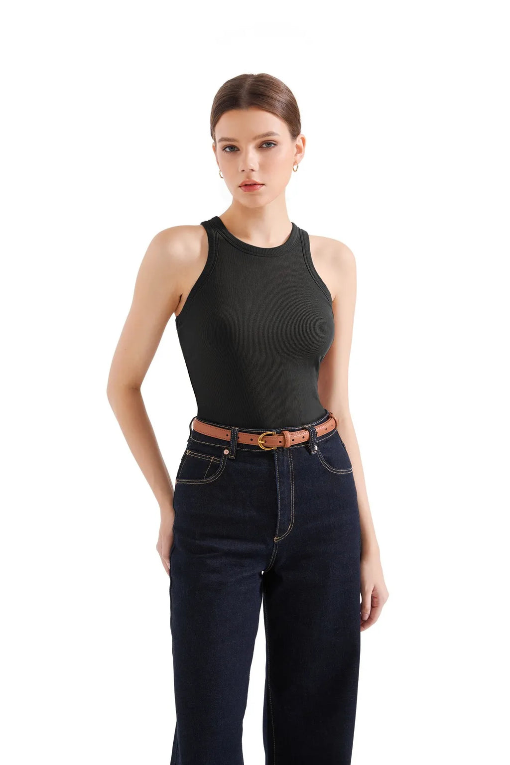 Cotton Ribbed Crew Neck Tank Top