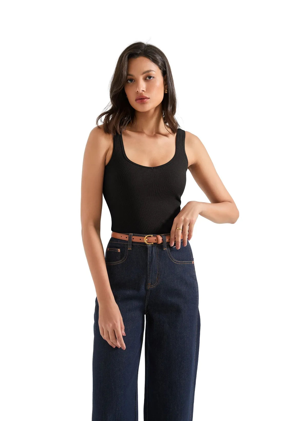 Cotton Ribbed Heart Neck Tank Top