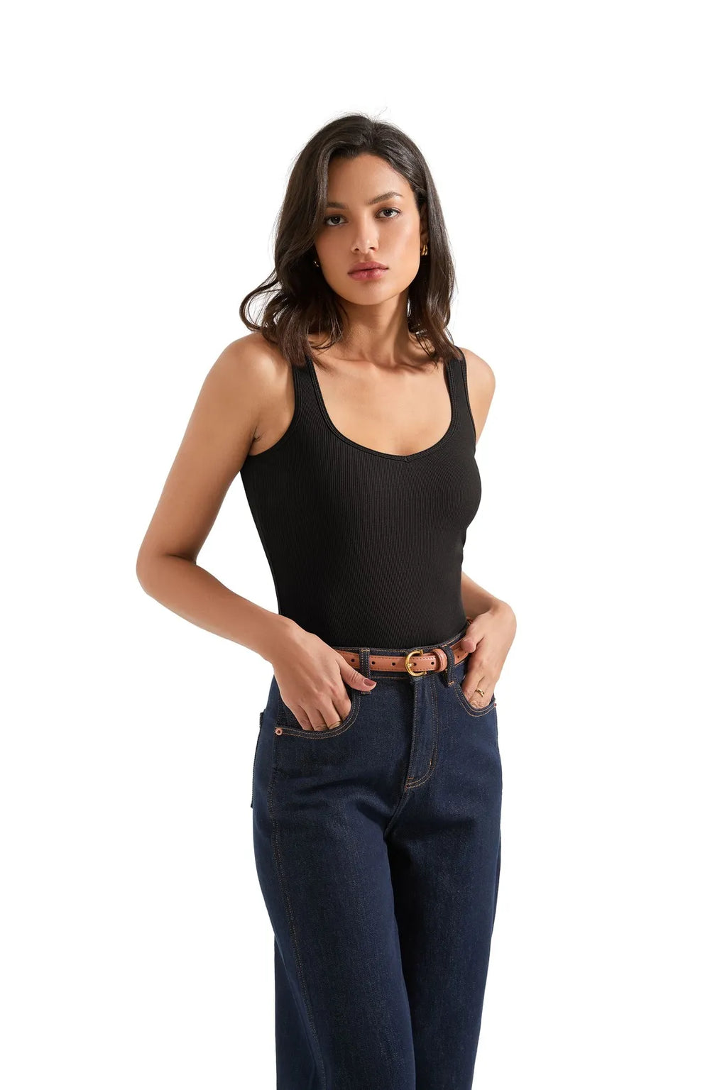 Cotton Ribbed Heart Neck Tank Top