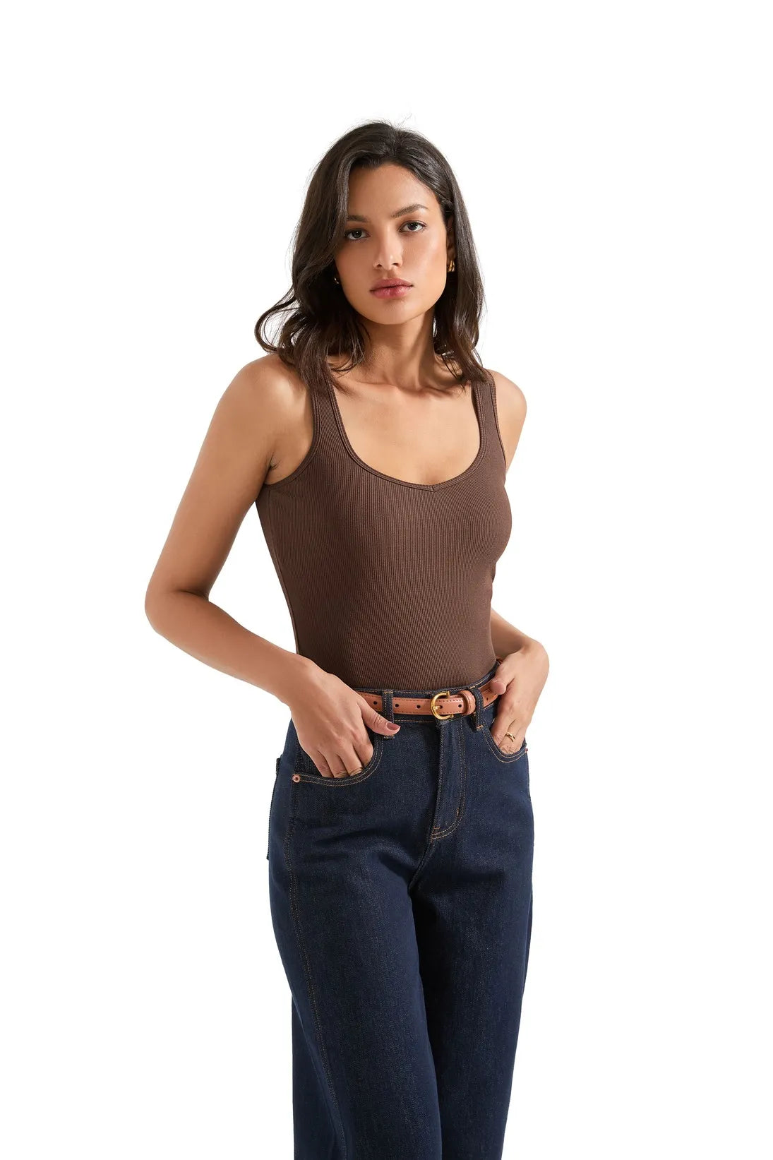 Cotton Ribbed Heart Neck Tank Top