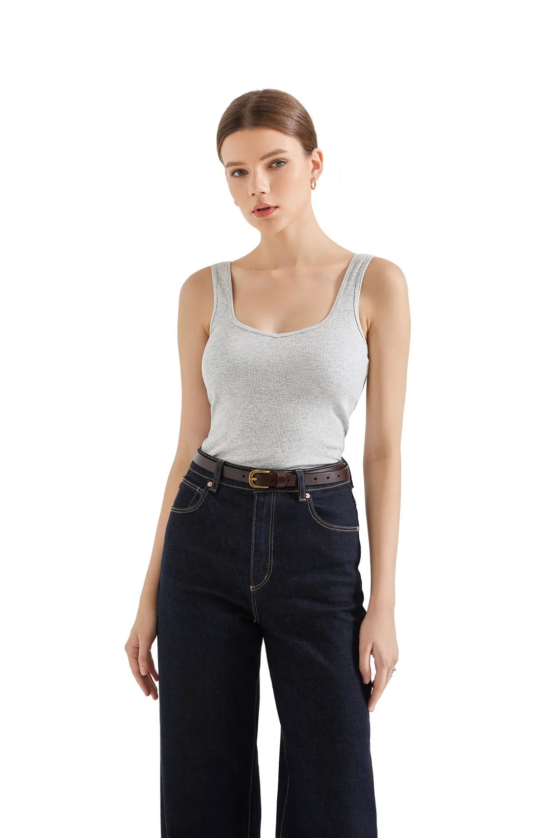 Cotton Ribbed Heart Neck Tank Top