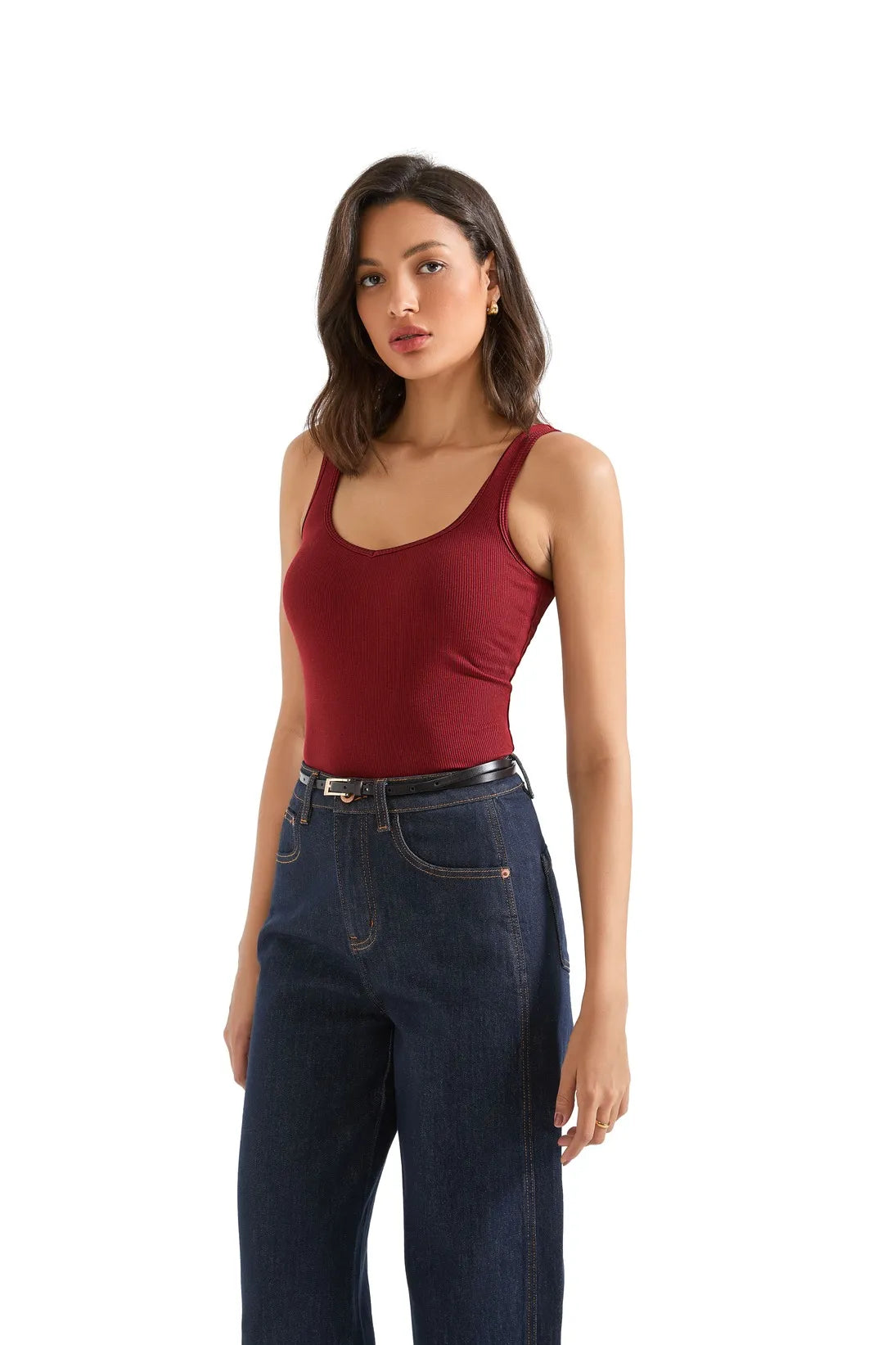 Cotton Ribbed Heart Neck Tank Top