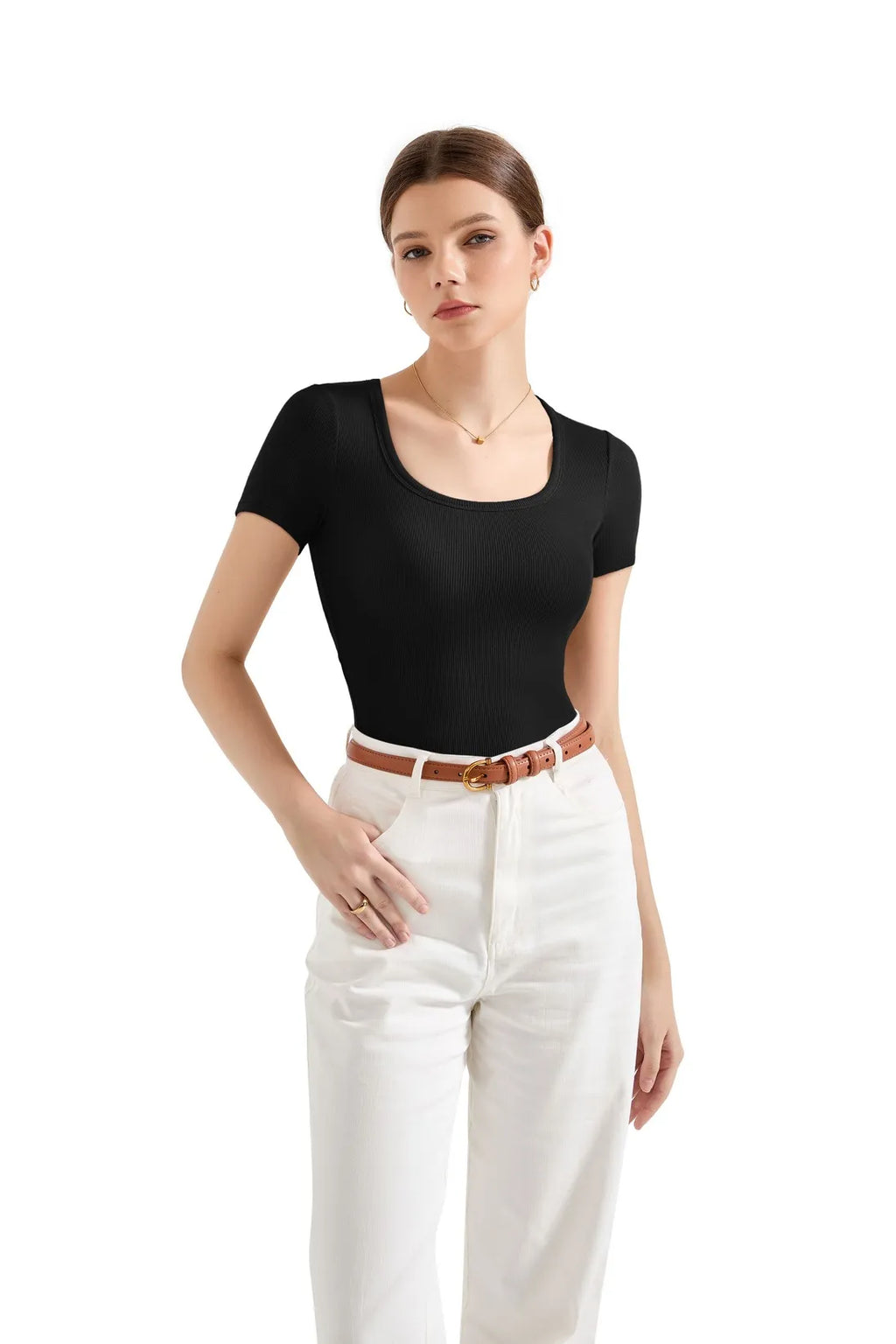 Cotton Ribbed Scoop Neck Shirt