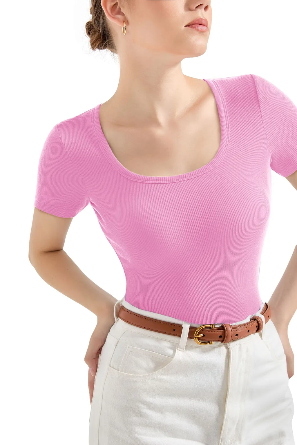 Cotton Ribbed Scoop Neck Shirt