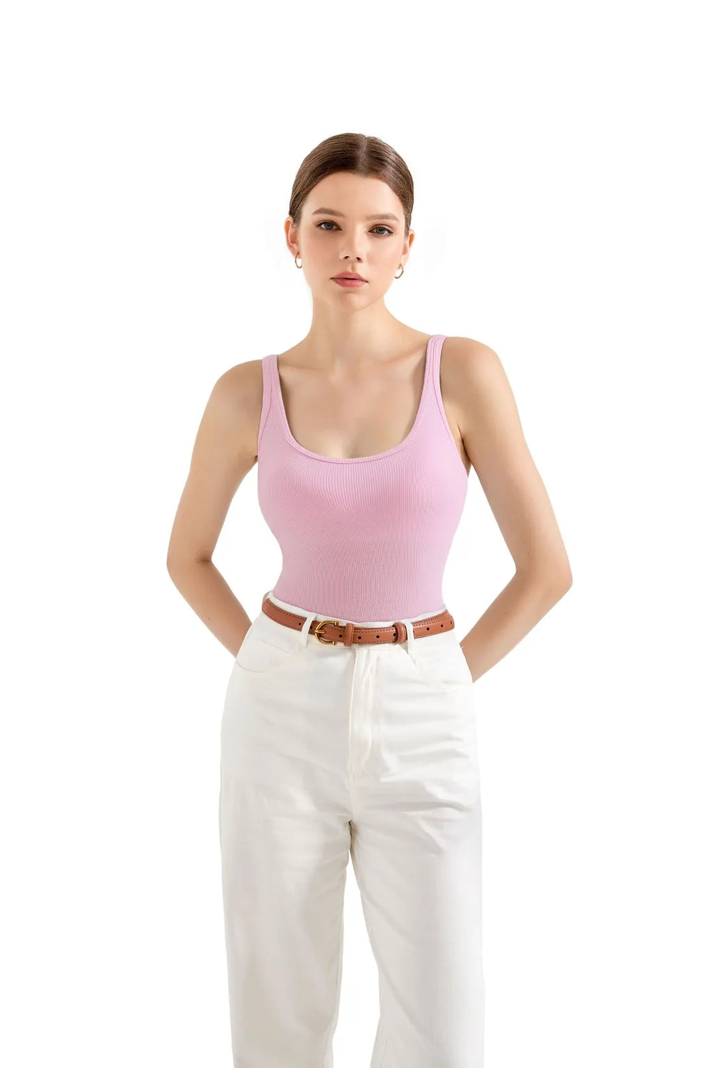 Cotton Ribbed U Neck Tank Top