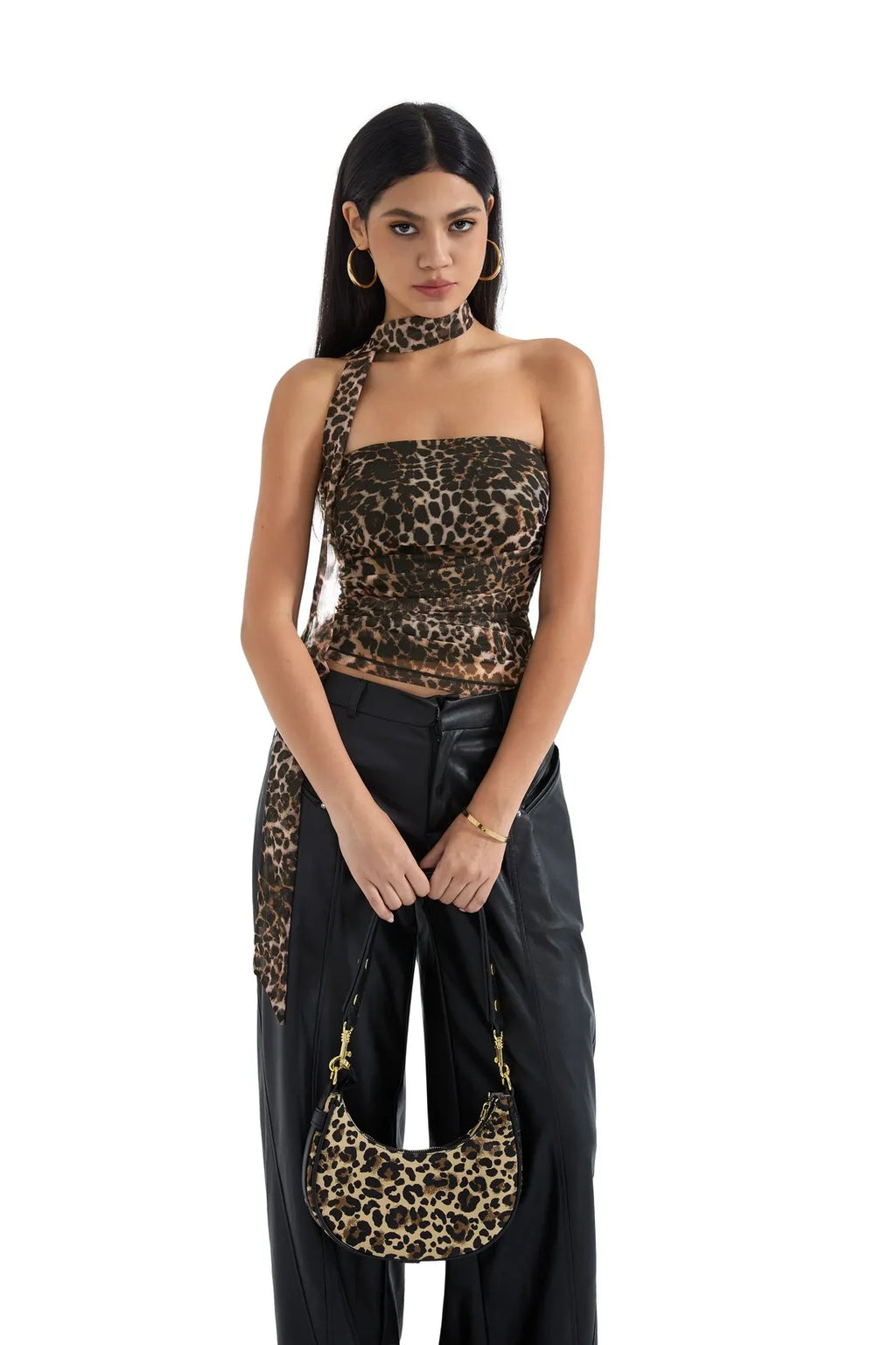 Mesh Ruched Tube Top & Scarf