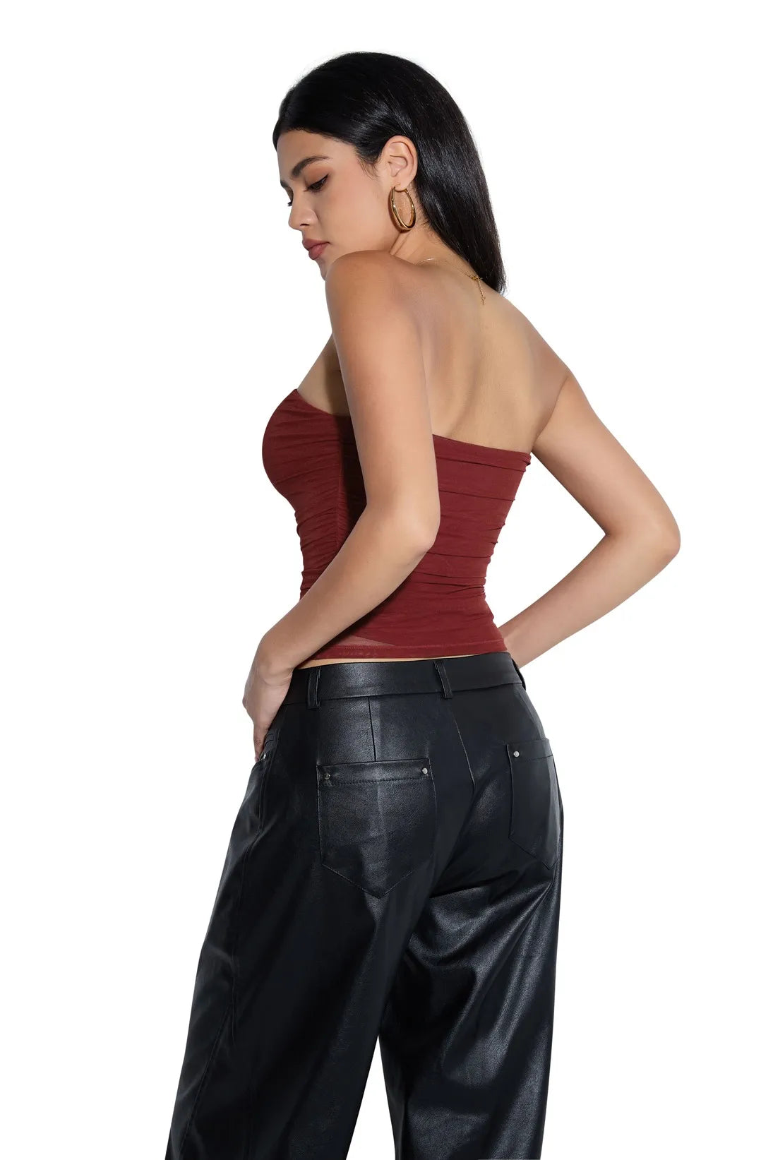 Mesh Ruched Tube Top & Scarf