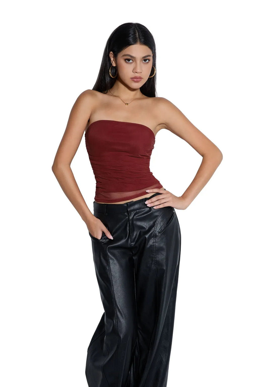 Mesh Ruched Tube Top & Scarf