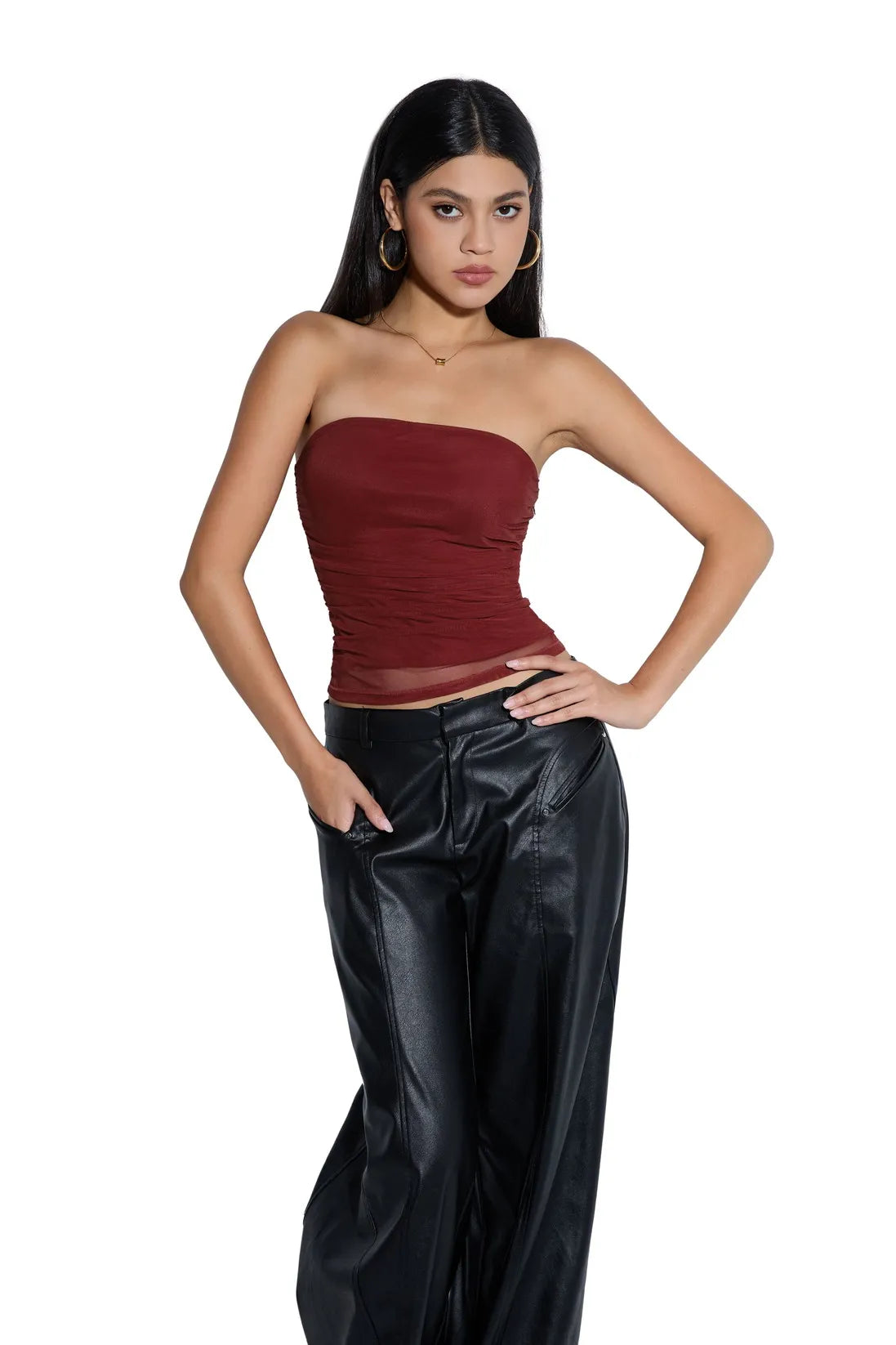 Mesh Ruched Tube Top & Scarf