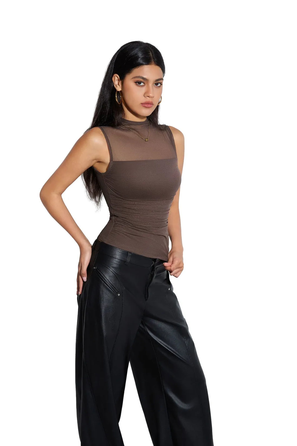 Mesh Ruched Tank Top