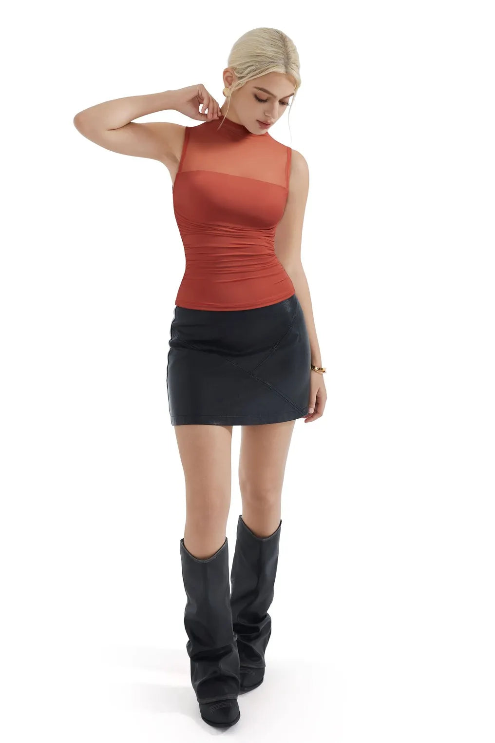 Mesh Ruched Tank Top