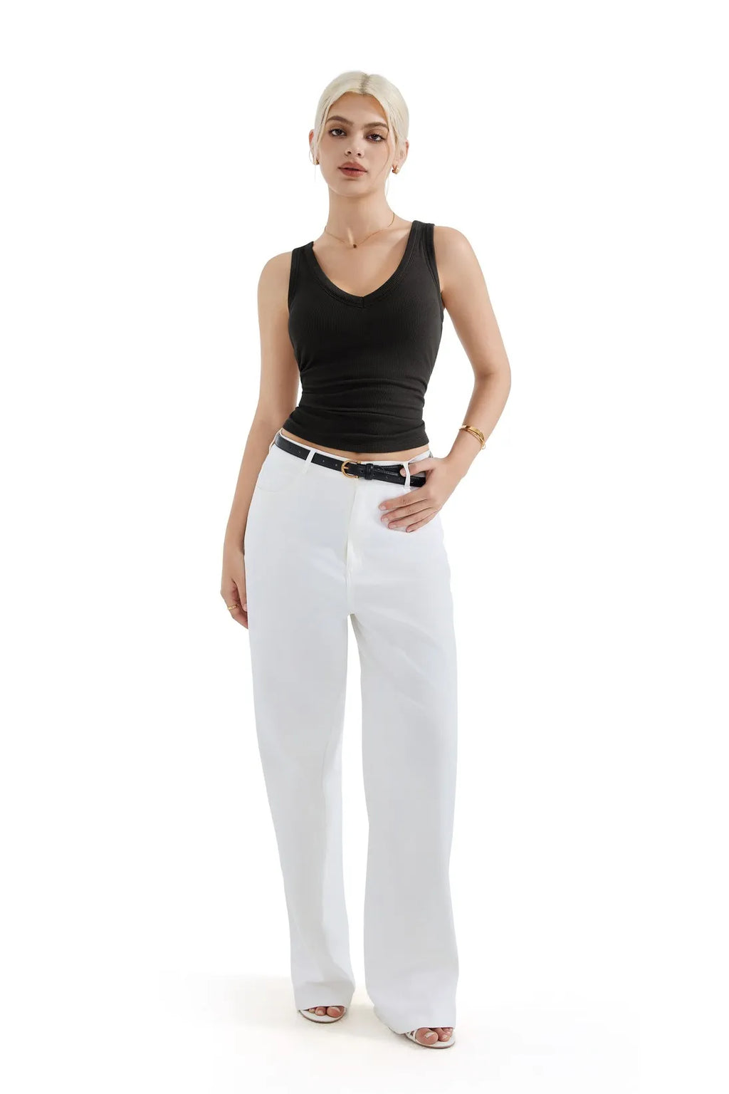 Cotton Ribbed V Neck Tank Top